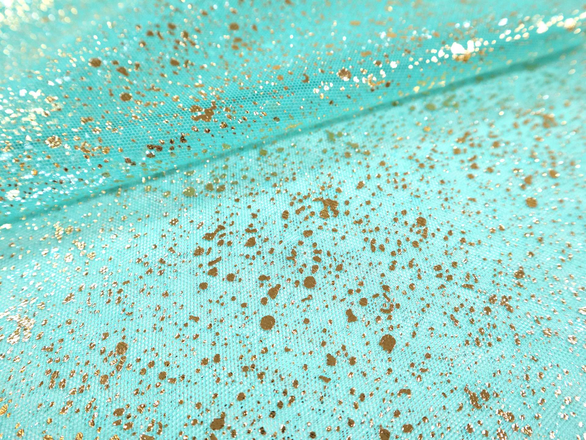Metallic Speckled Tulle in Turquoise & Gold