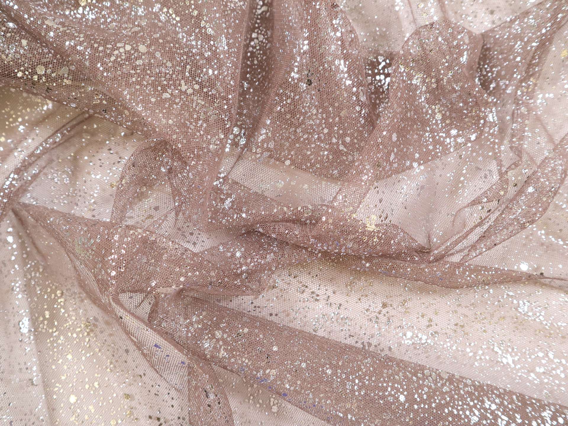 Metallic Speckled Tulle in Taupe & Silver 