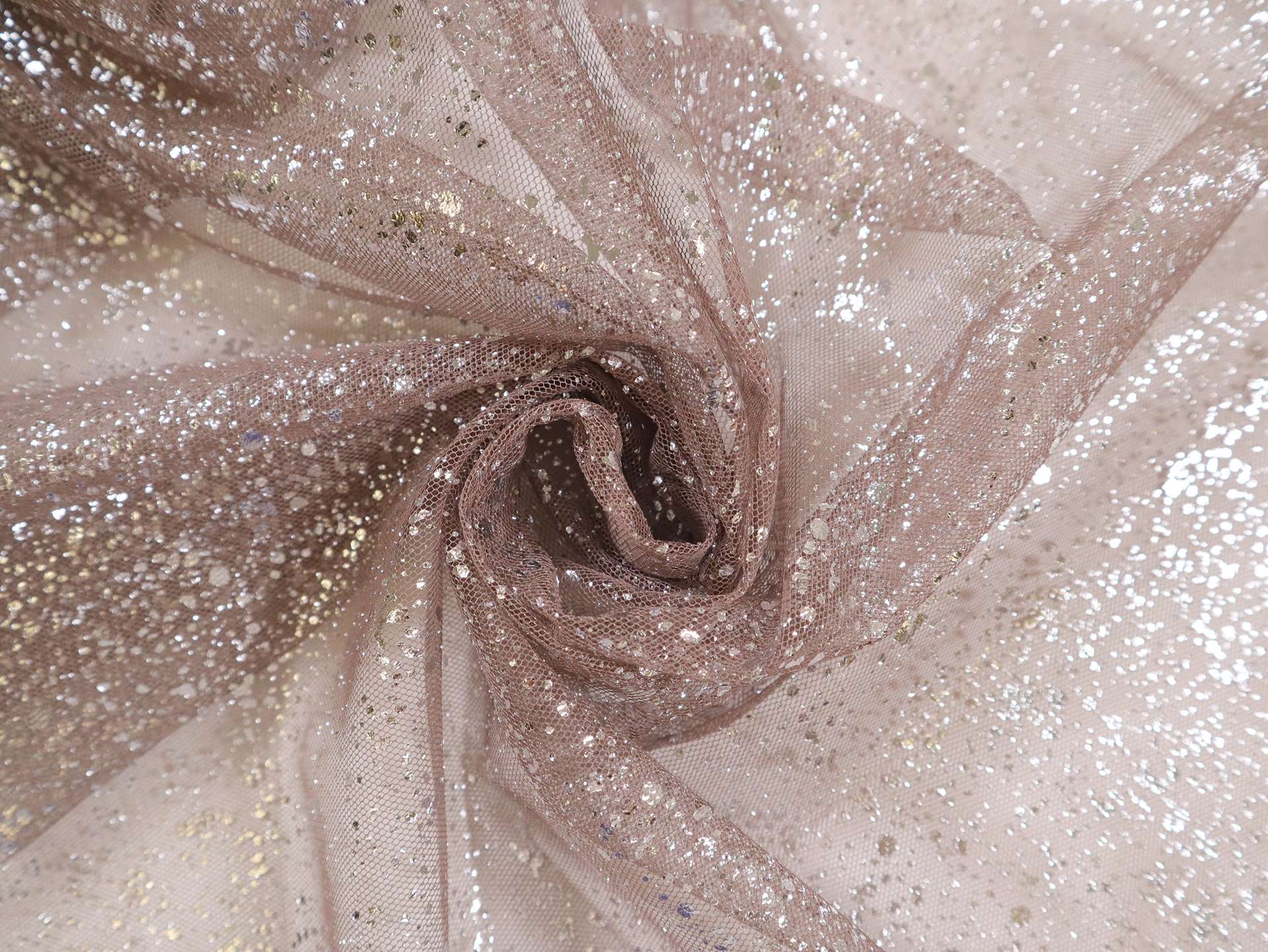 Metallic Speckled Tulle in Taupe & Silver 