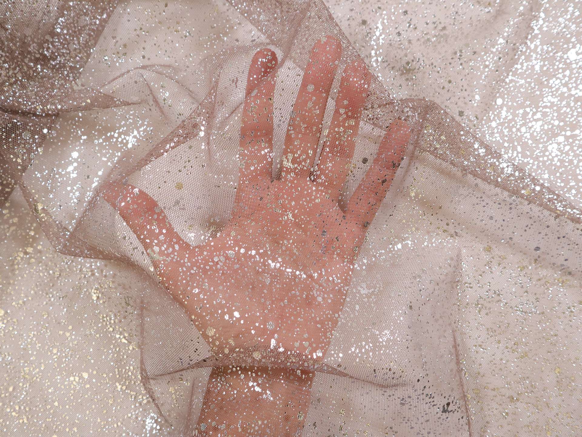 Metallic Speckled Tulle in Taupe & Silver 