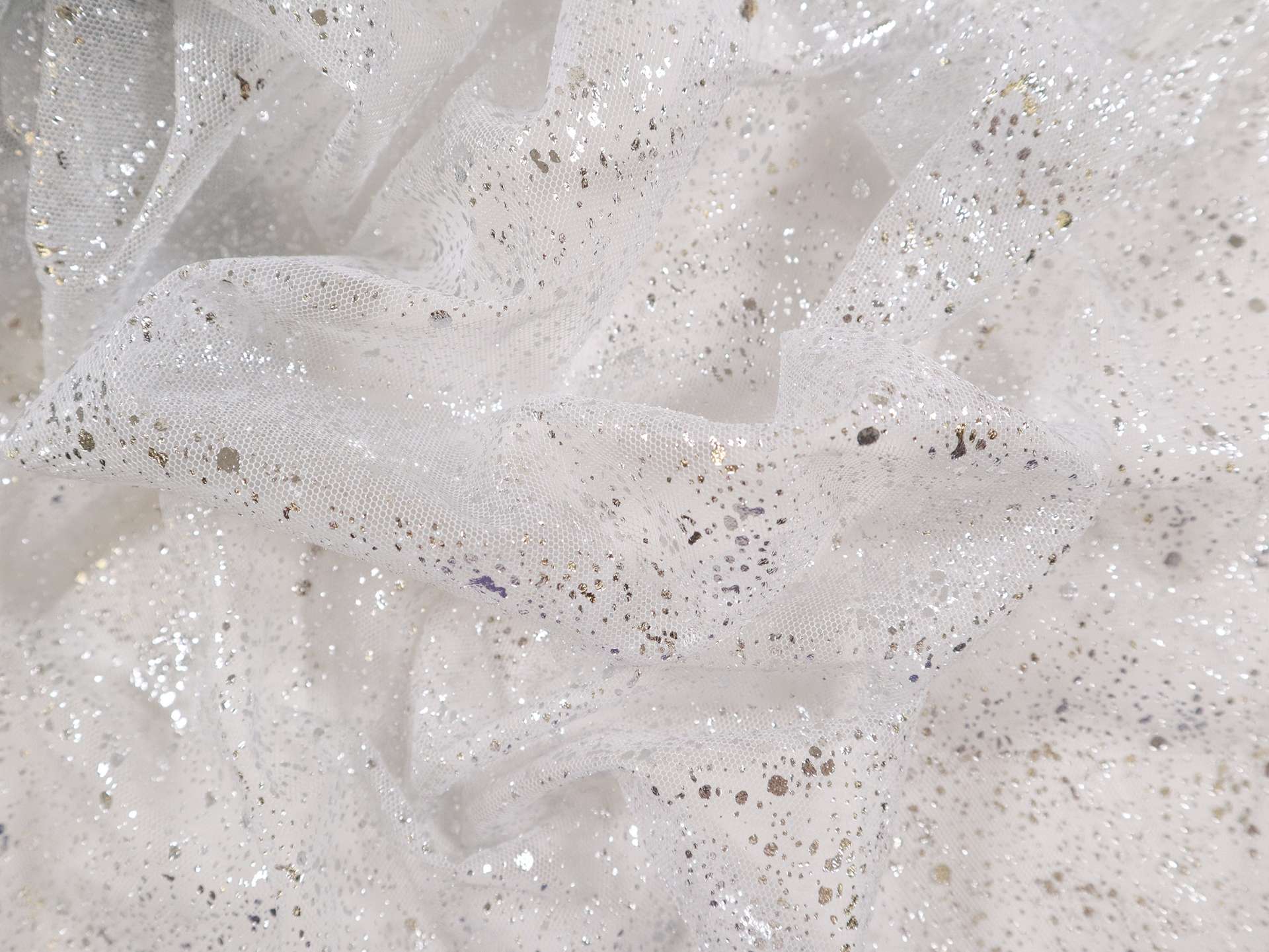 Metallic Speckled Tulle in Light Grey & Silver