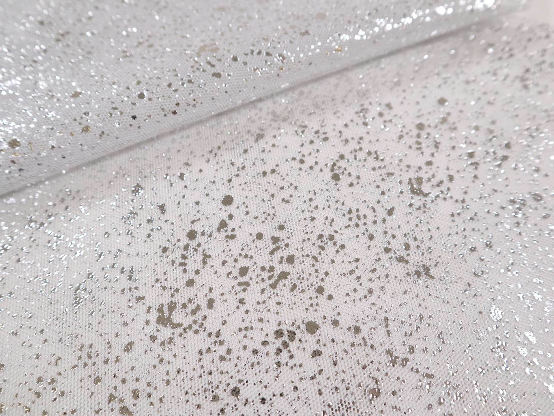 Metallic Speckled Tulle in Light Grey & Silver