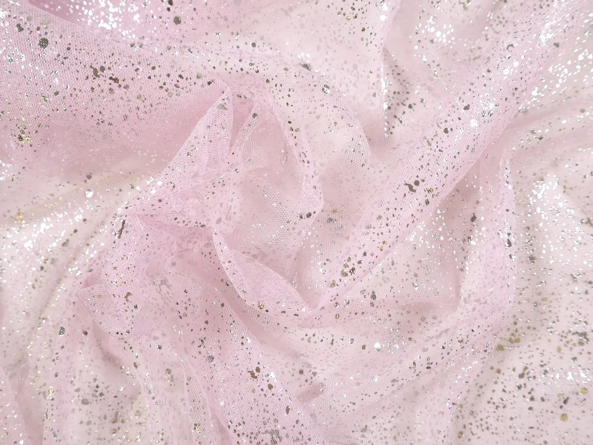 Metallic Speckled Tulle in Baby Pink & Sliver