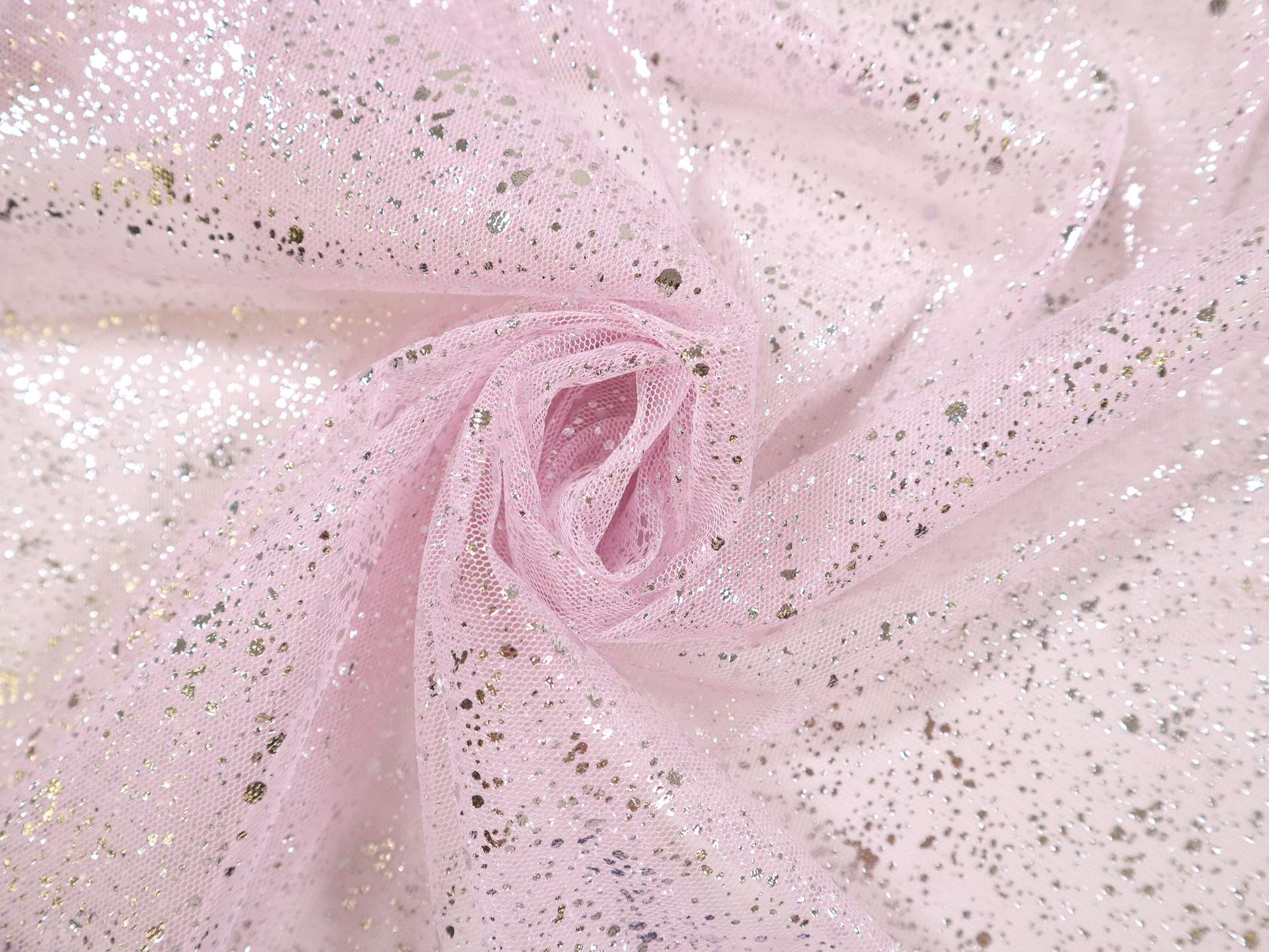 Metallic Speckled Tulle in Baby Pink & Sliver