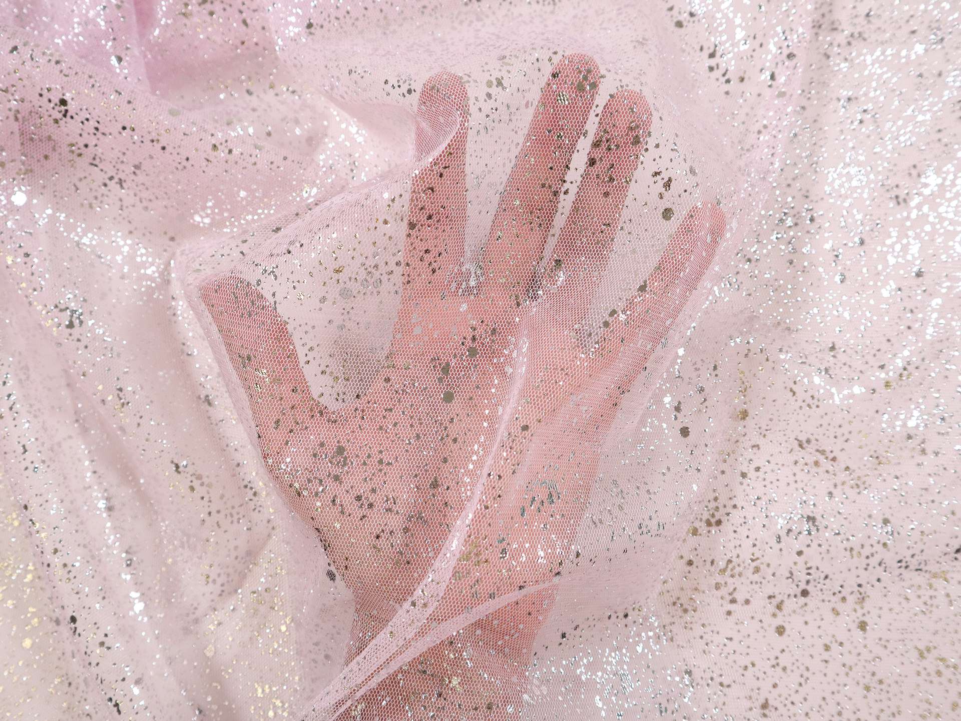 Metallic Speckled Tulle in Baby Pink & Sliver