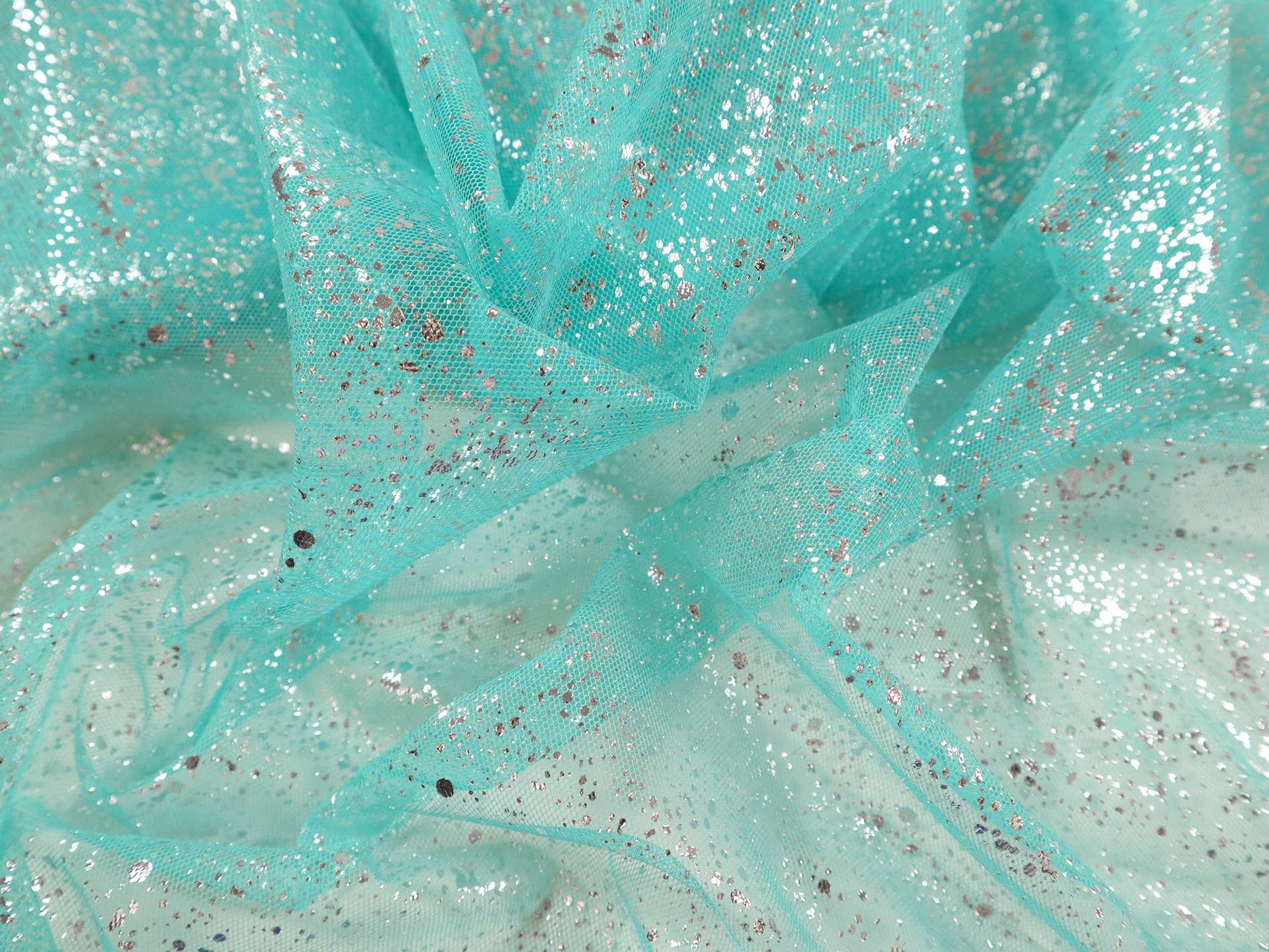 Metallic Speckled Tulle in Turquoise & Silver
