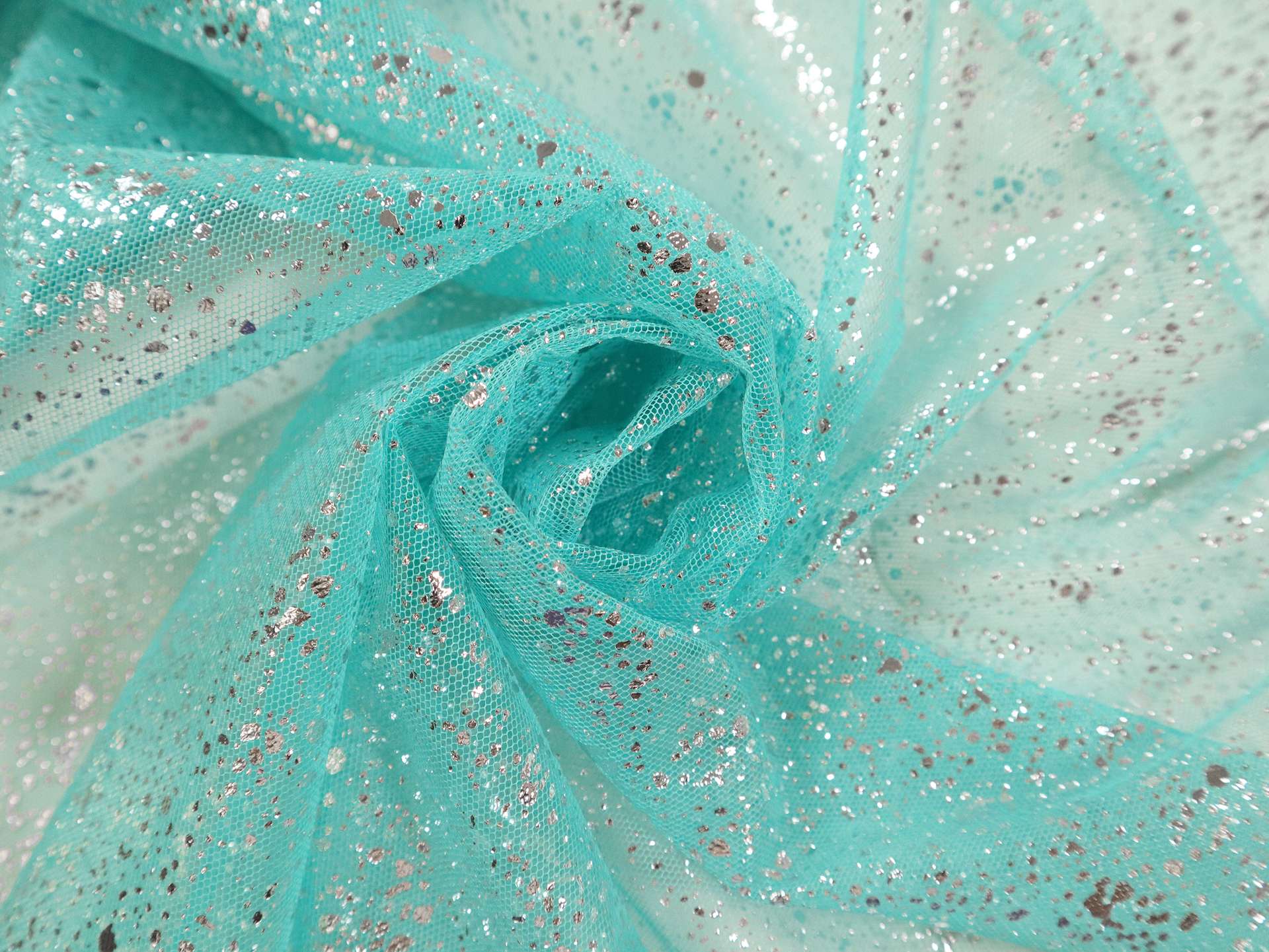 Metallic Speckled Tulle in Turquoise & Silver