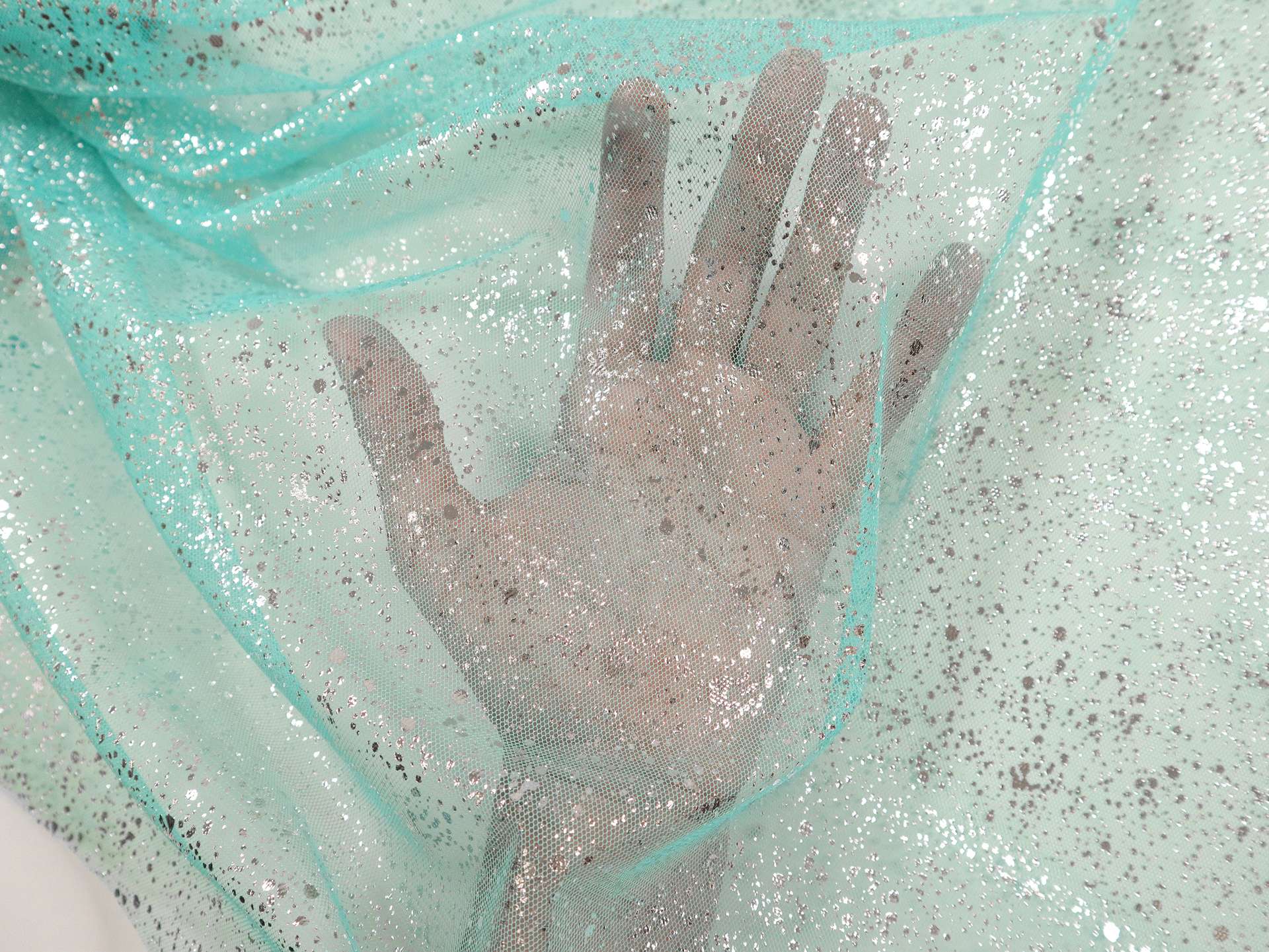 Metallic Speckled Tulle in Turquoise & Silver