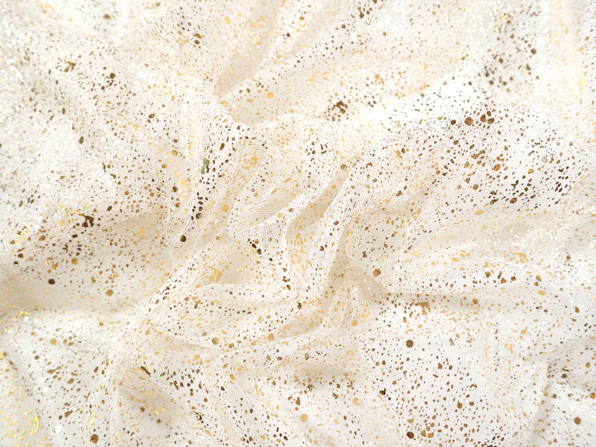 Metallic Speckled Tulle in White & Gold