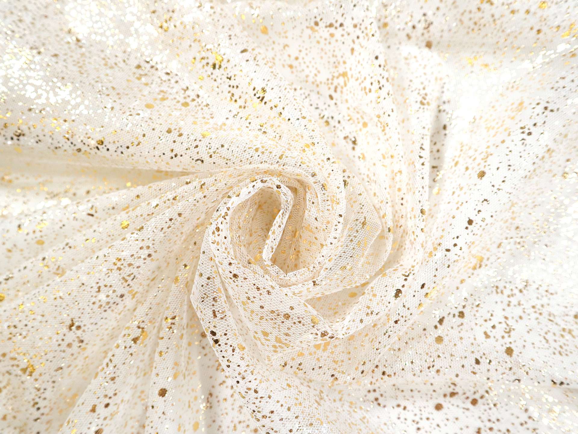 Metallic Speckled Tulle in White & Gold