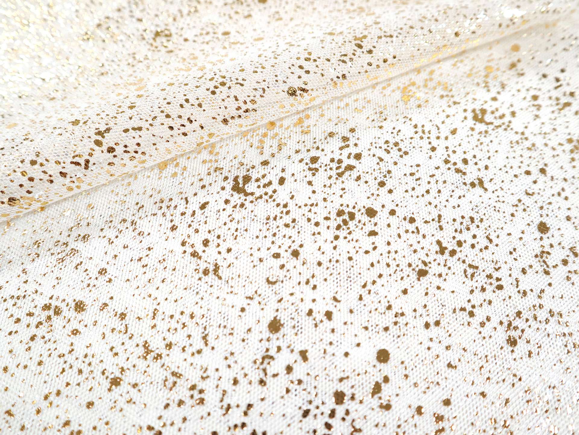 Metallic Speckled Tulle in White & Gold