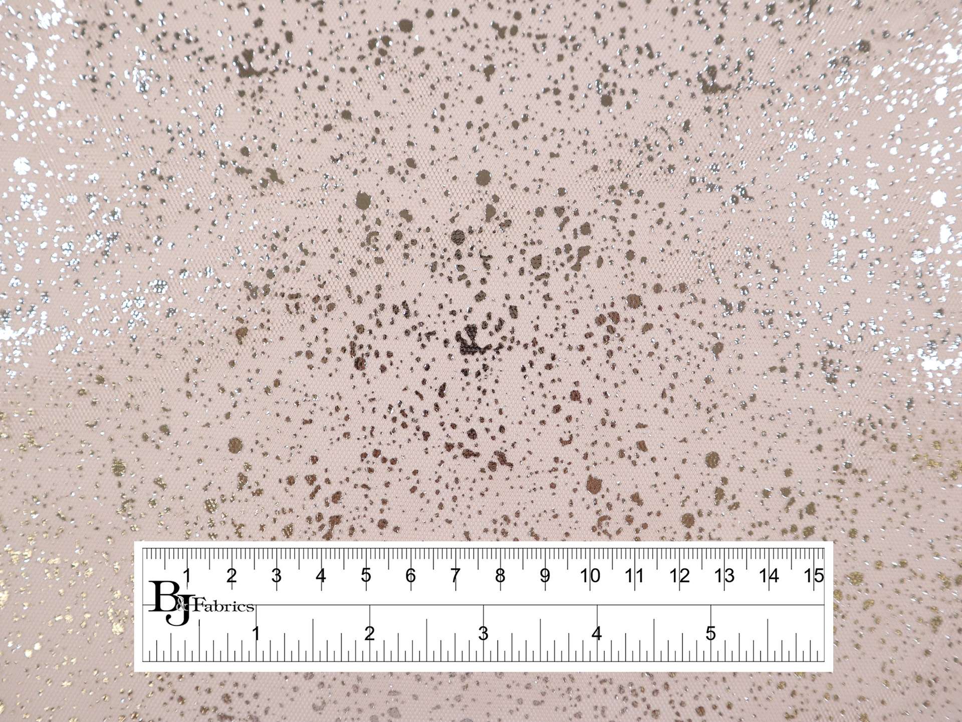 Metallic Speckled Tulle in Peach & Silver