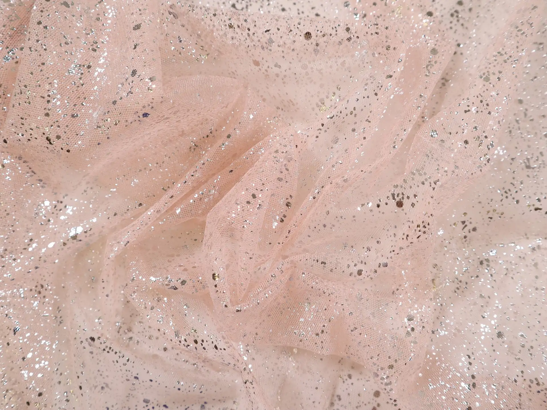 Metallic Speckled Tulle in Peach & Silver