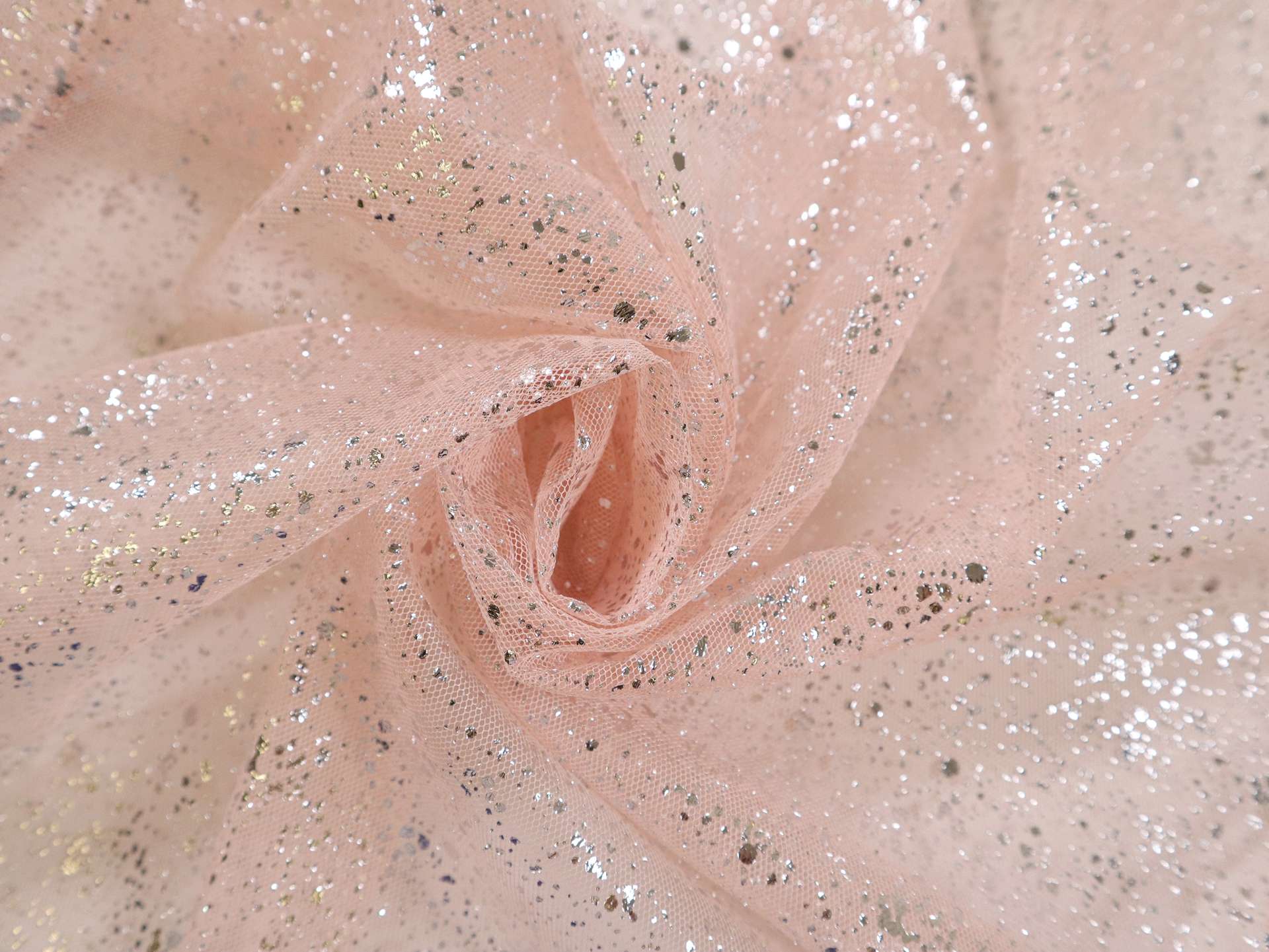 Metallic Speckled Tulle in Peach & Silver