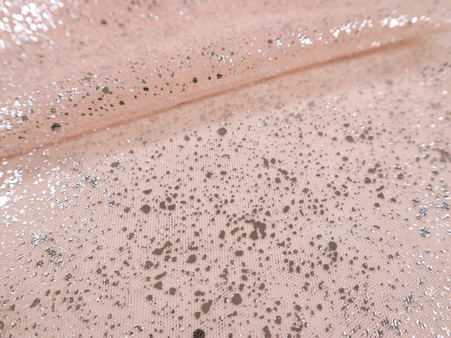 Metallic Speckled Tulle in Peach & Silver