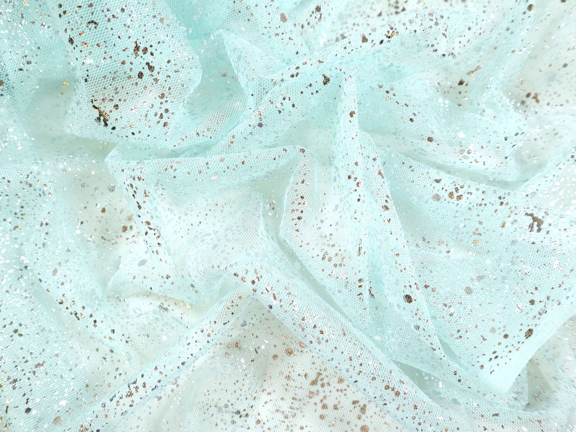 Metallic Speckled Tulle in Celeste & Silver