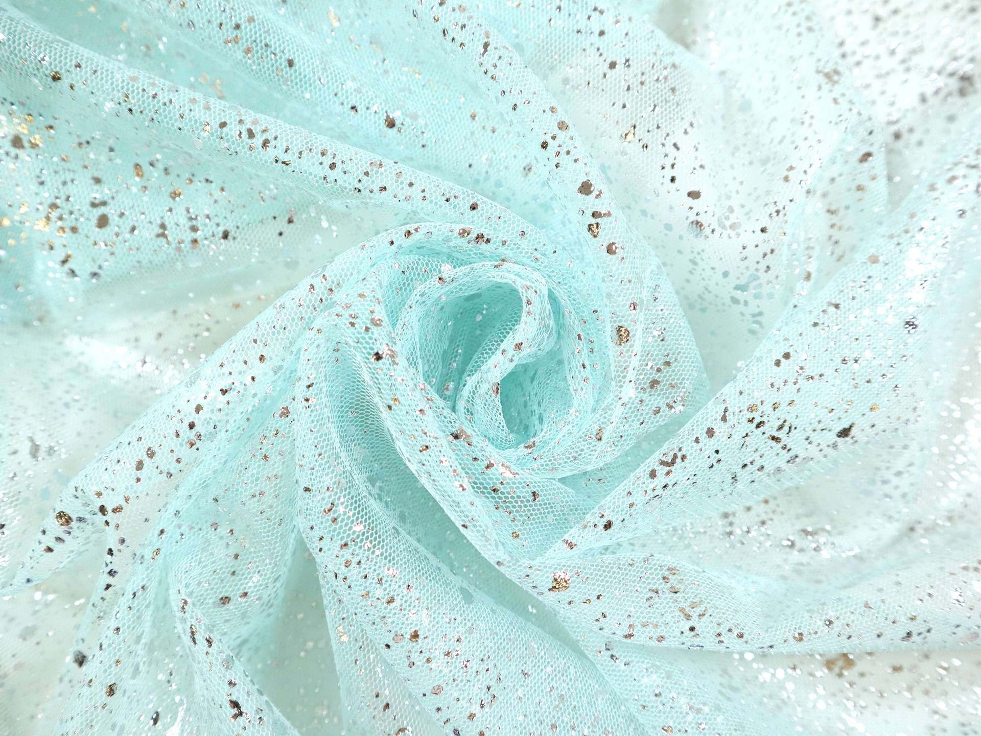 Metallic Speckled Tulle in Celeste & Silver