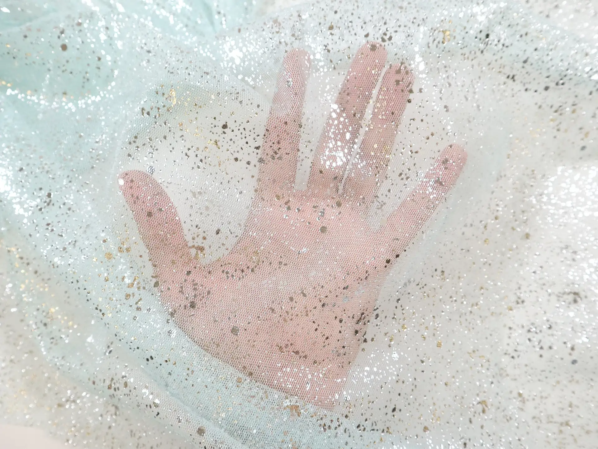 Metallic Speckled Tulle in Celeste & Silver
