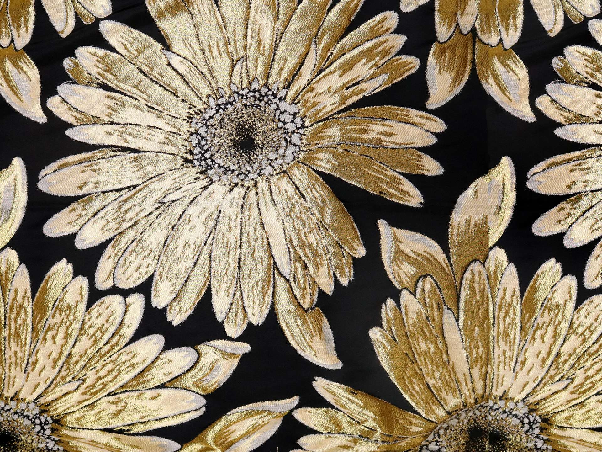 Metallic Brocade with Over Sized Daisies in Gold & Black