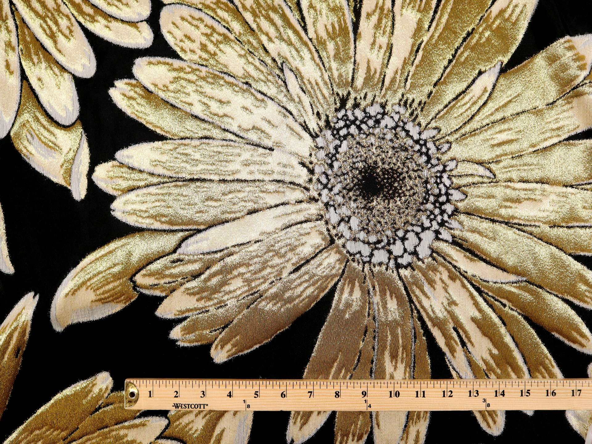 Metallic Brocade with Over Sized Daisies in Gold & Black