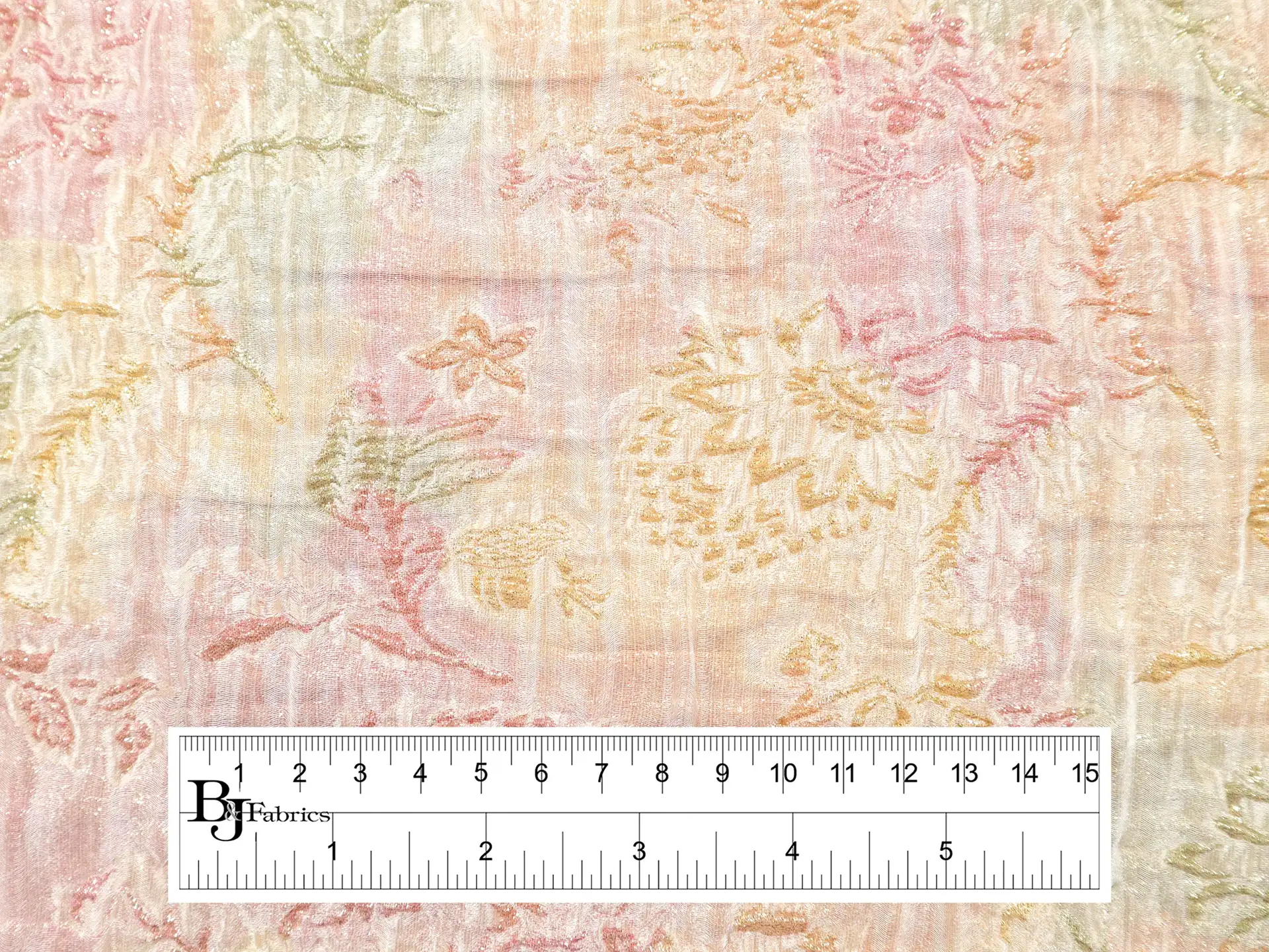 Metallic Brocade with Florals in Pinks & Oranges