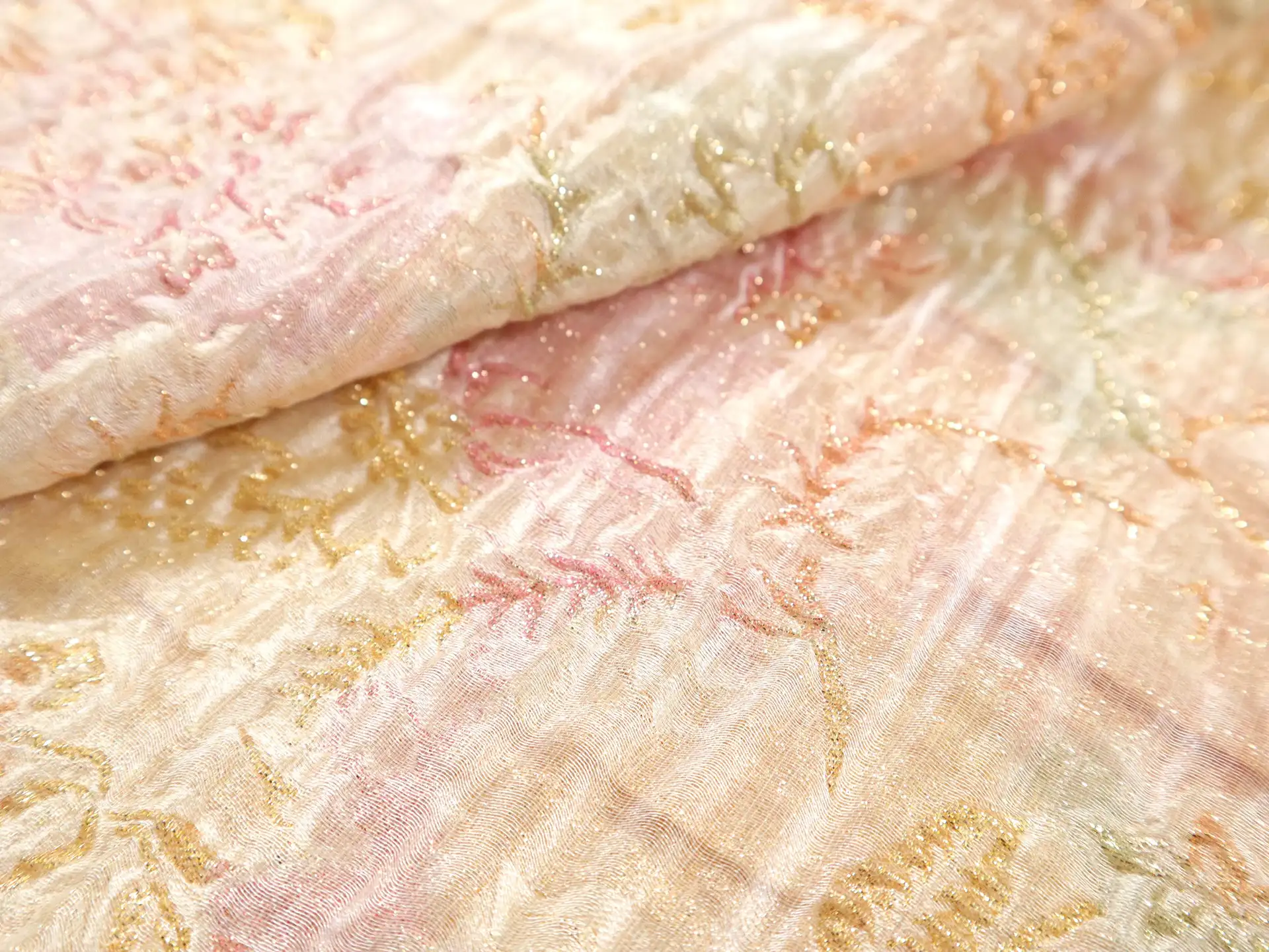 Metallic Brocade with Florals in Pinks & Oranges