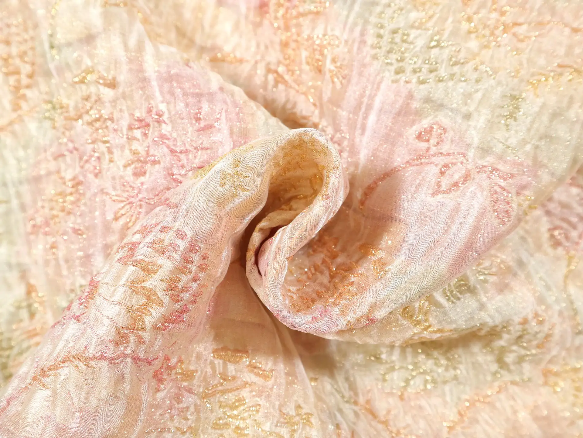 Metallic Brocade with Florals in Pinks & Oranges
