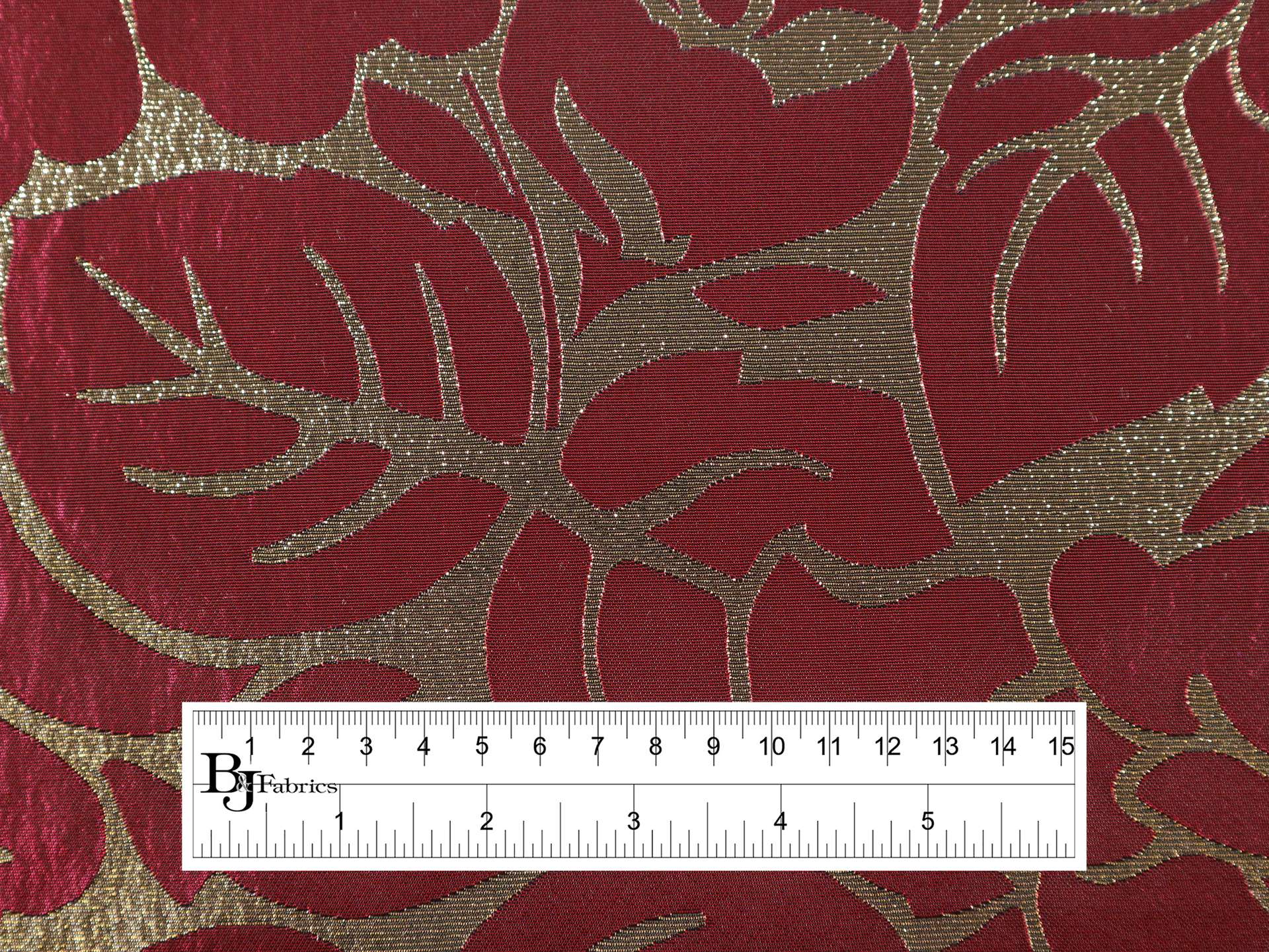 Metallic Brocade with Florals in Gold & Red