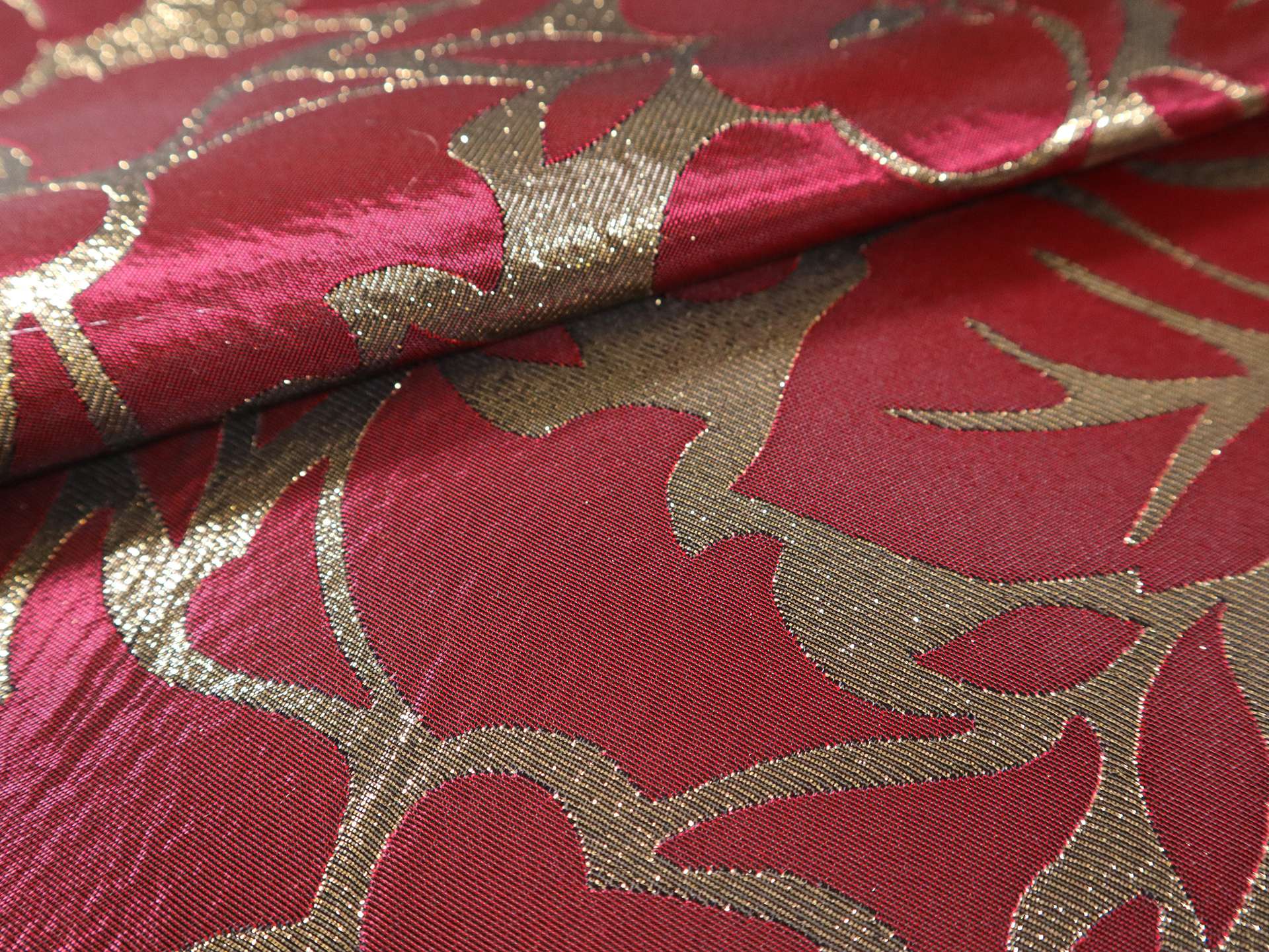 Metallic Brocade with Florals in Gold & Red