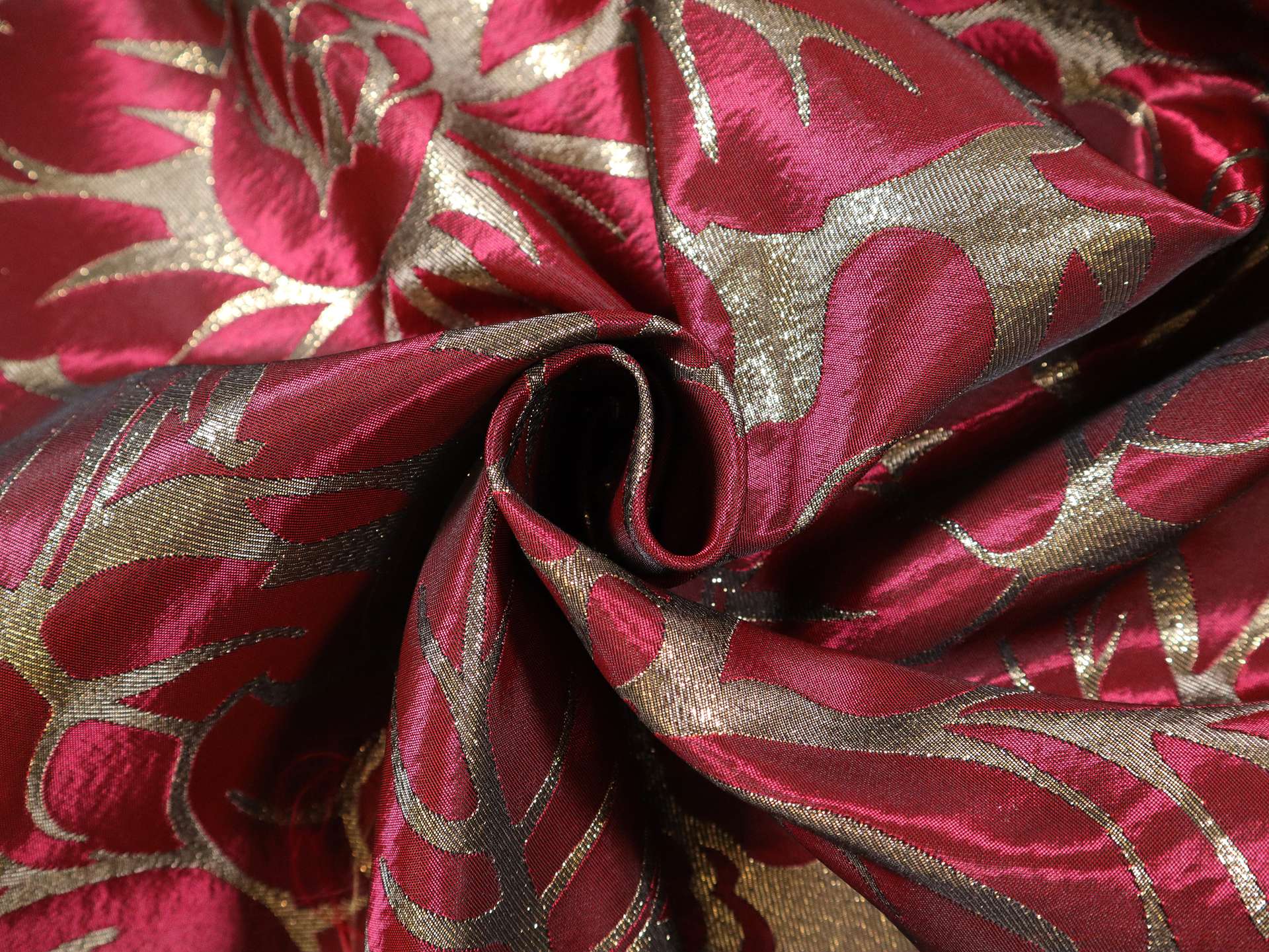 Metallic Brocade with Florals in Gold & Red