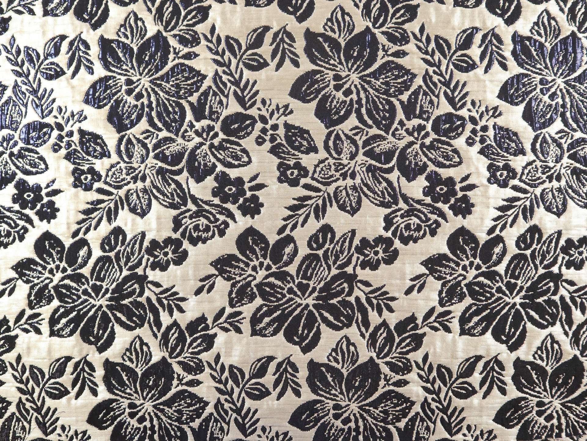 Metallic Brocade with Tropical Florals in Blue & Pale Gold