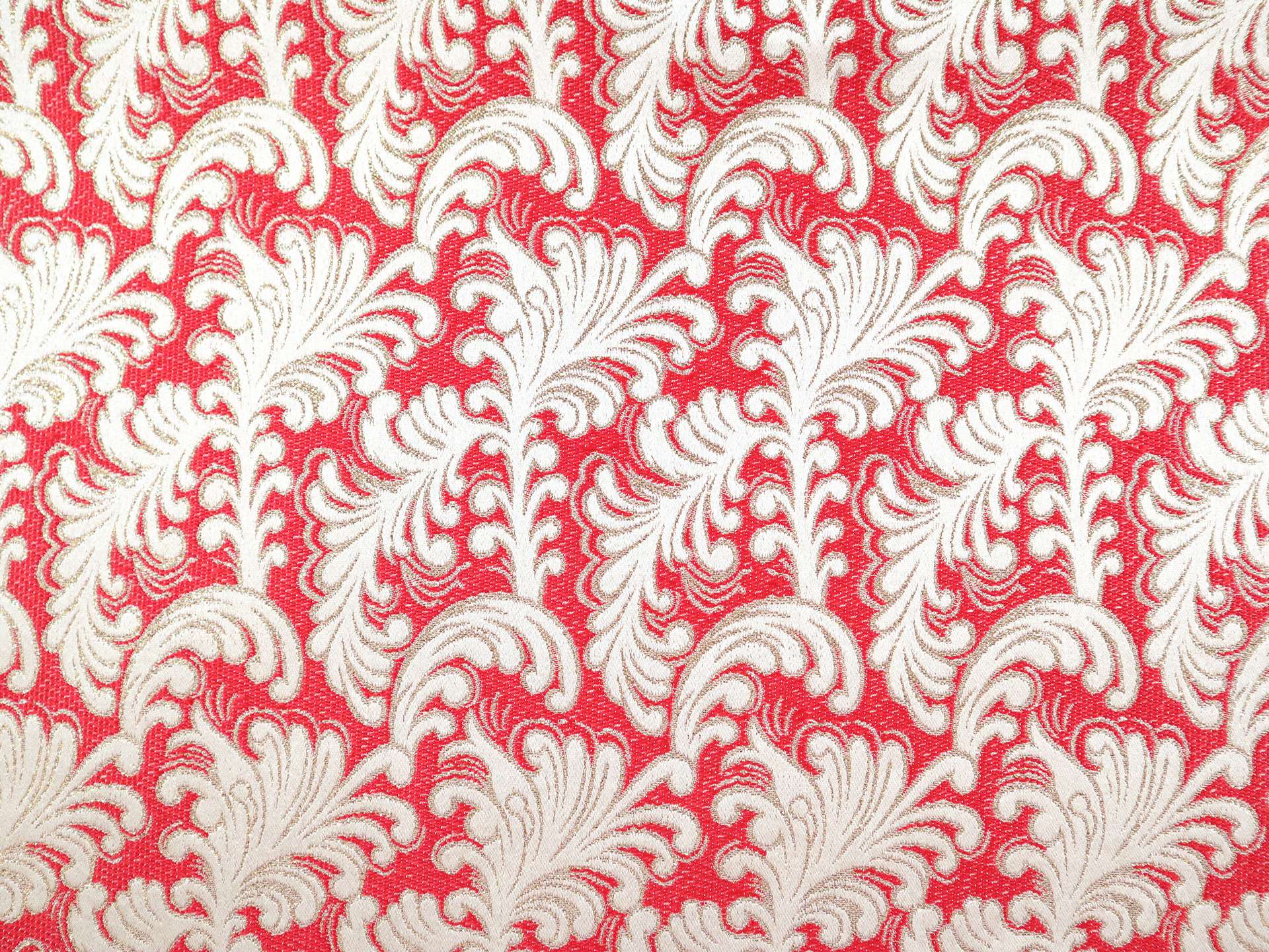 Metallic Brocade with Lush Feathers in Red & Gold