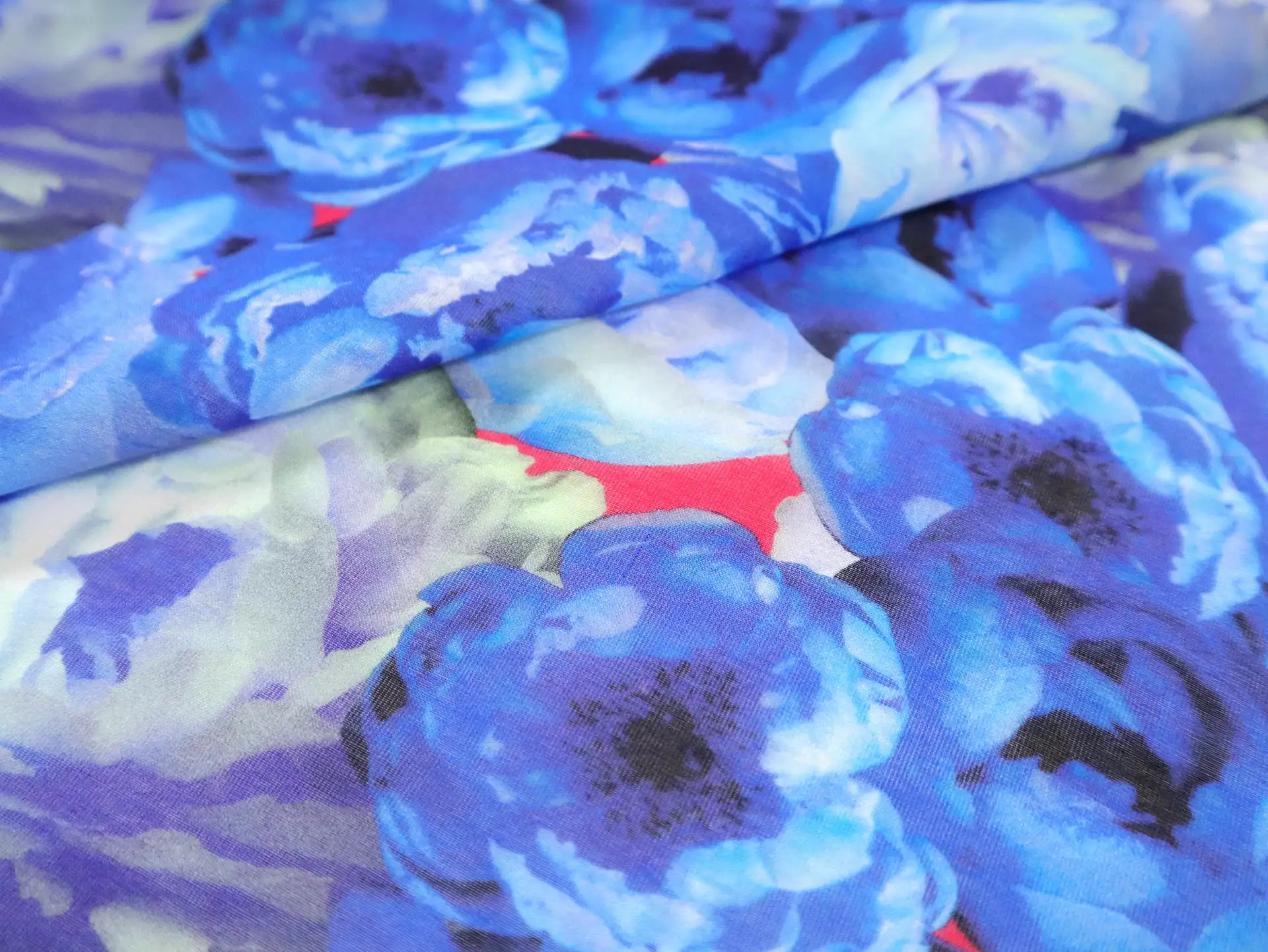 Cotton Satin Lawn with Floral Print in Blues