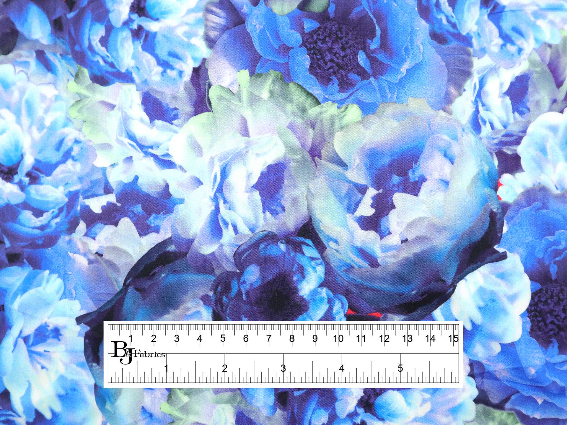 Cotton Satin Lawn with Floral Print in Blues