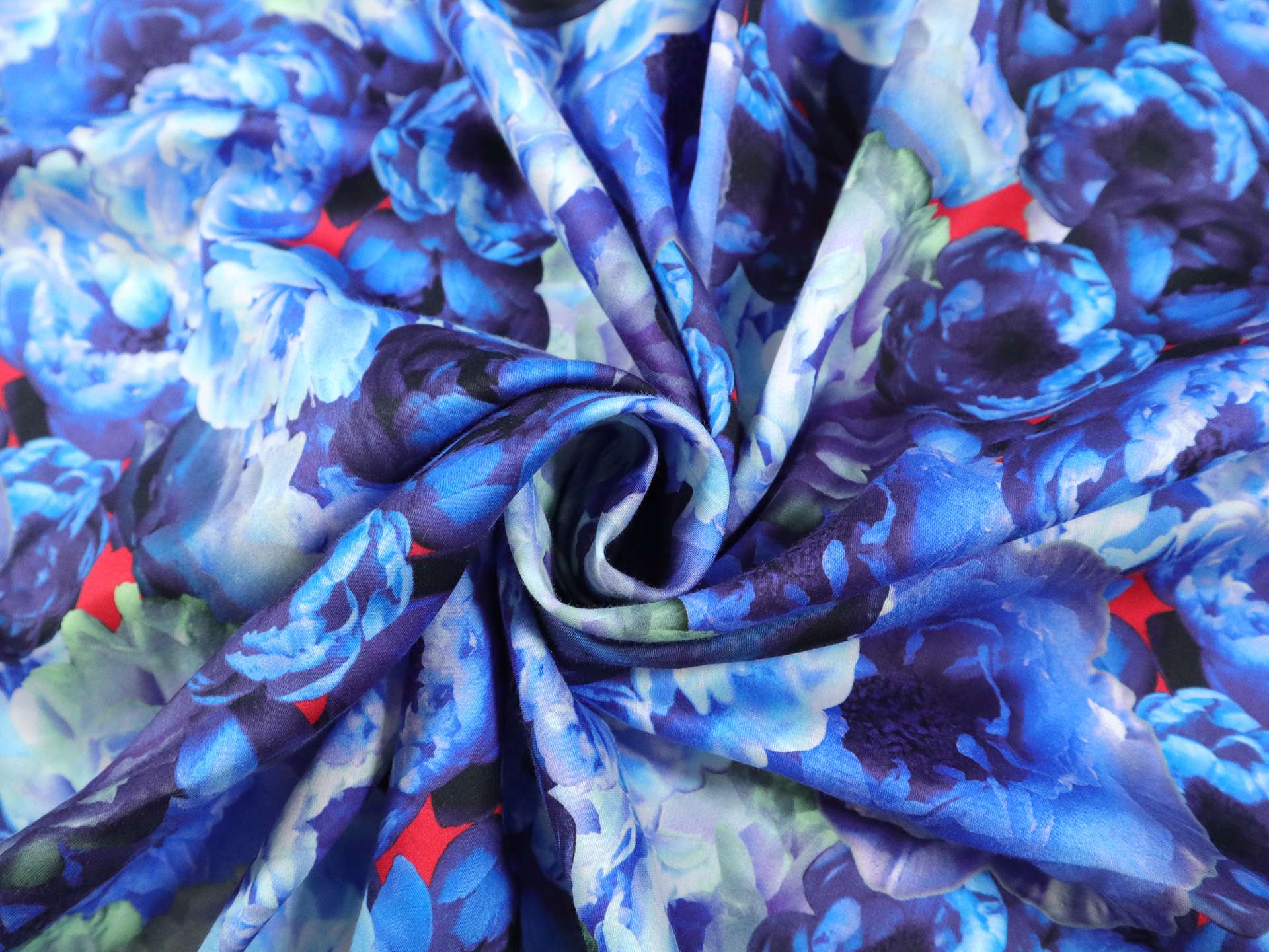 Cotton Satin Lawn with Floral Print in Blues