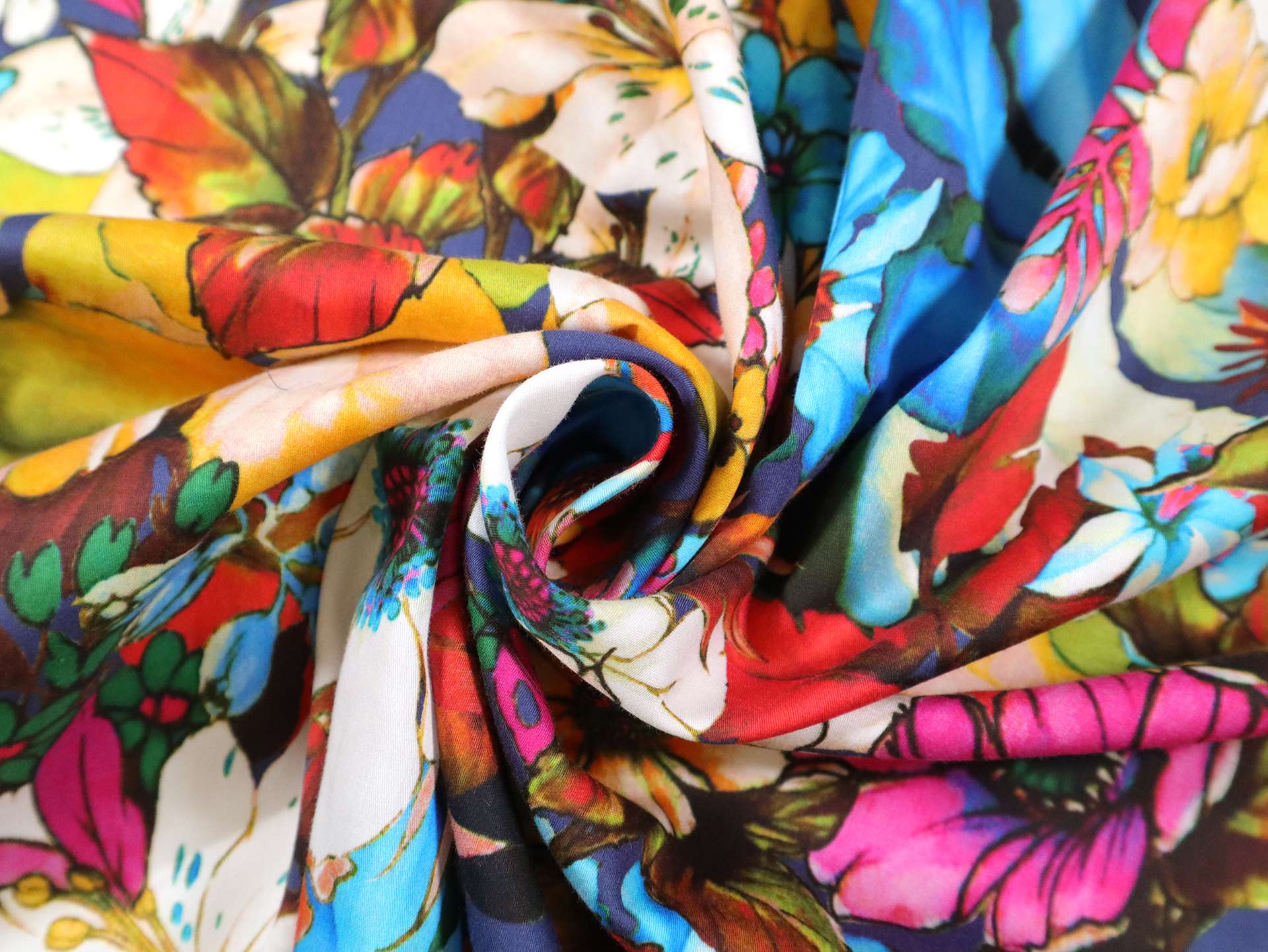 Cotton Satin Lawn with Multi Colored Florals