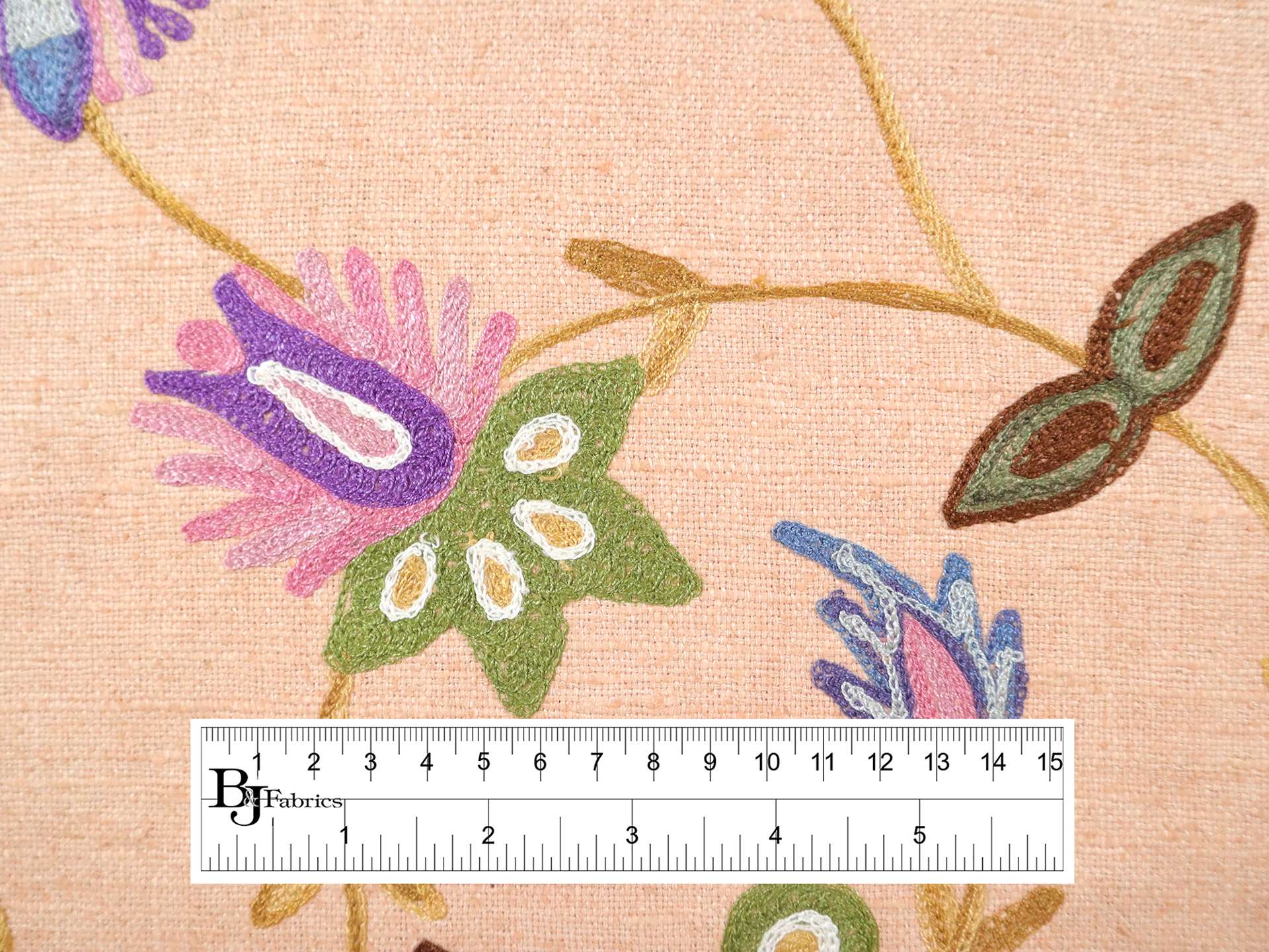 Crewel Embroidered Silk Matka in Peach