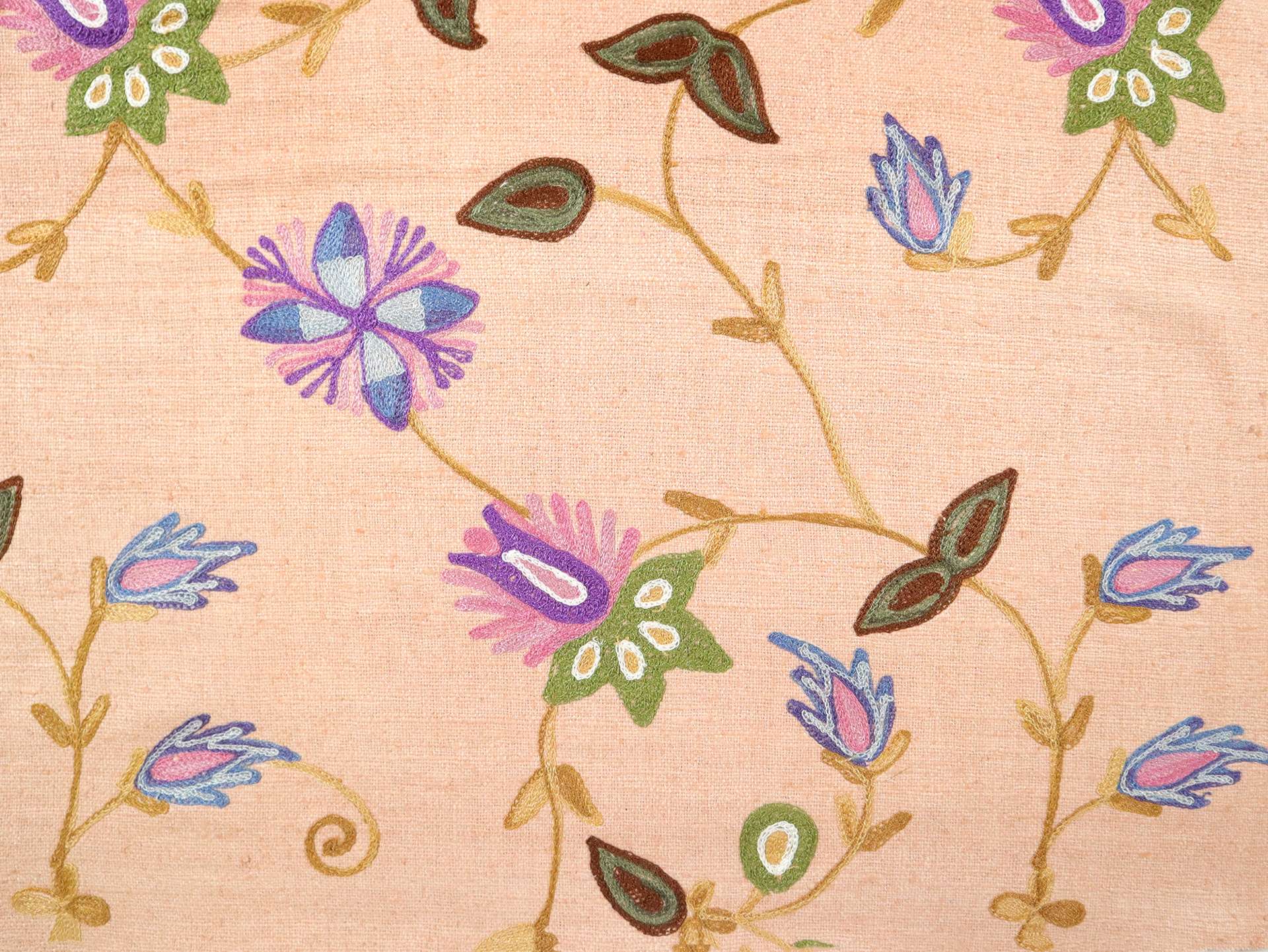 Crewel Embroidered Silk Matka in Peach