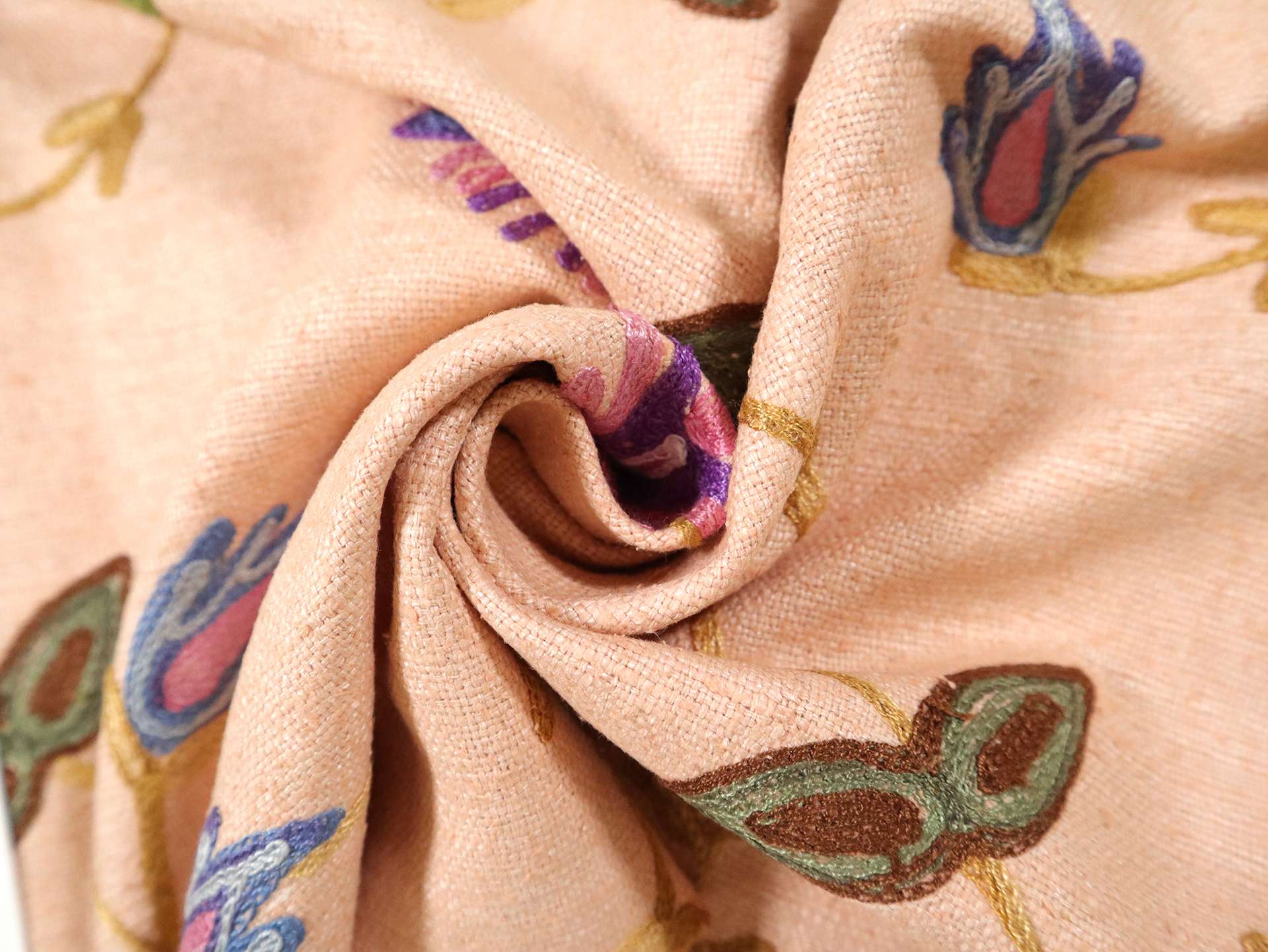 Crewel Embroidered Silk Matka in Peach