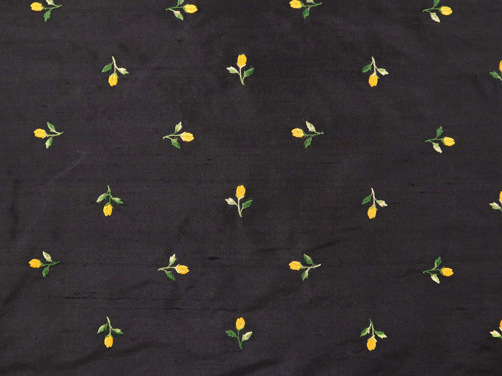 Silk Shantung with Embroidered Tulips in Black