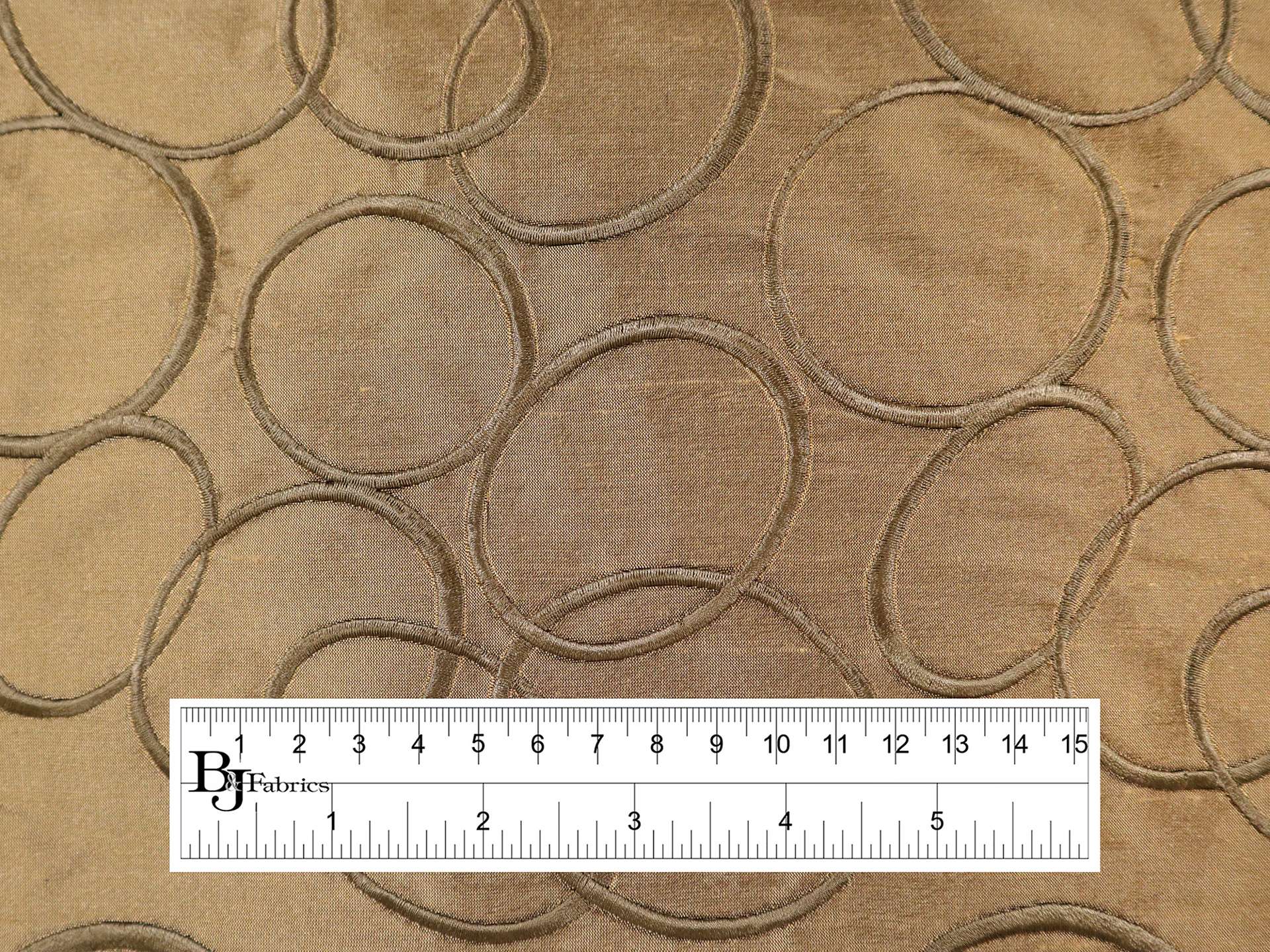 Silk Tussah with Embroidered Ovals in Khaki