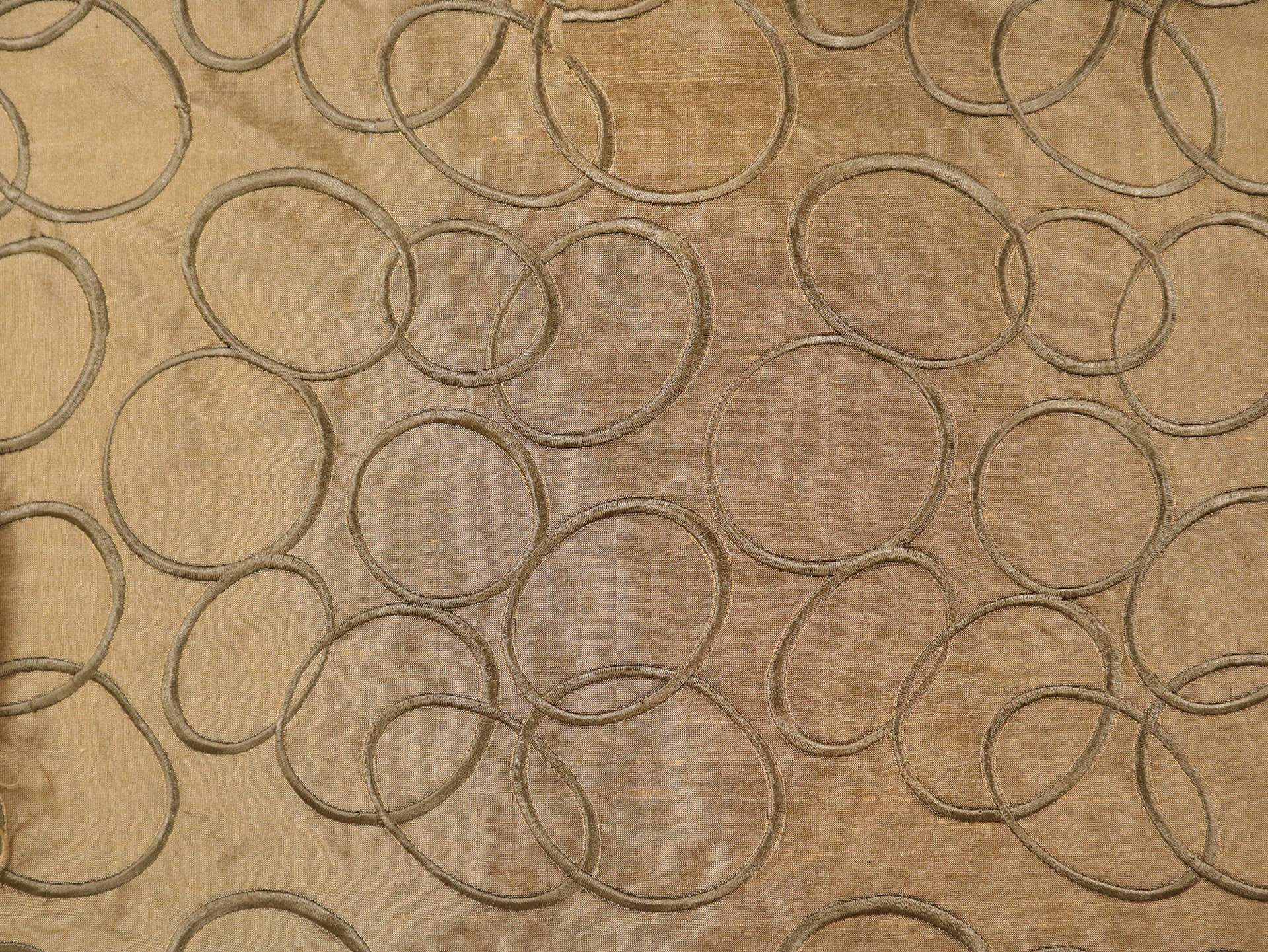 Silk Tussah with Embroidered Ovals in Khaki