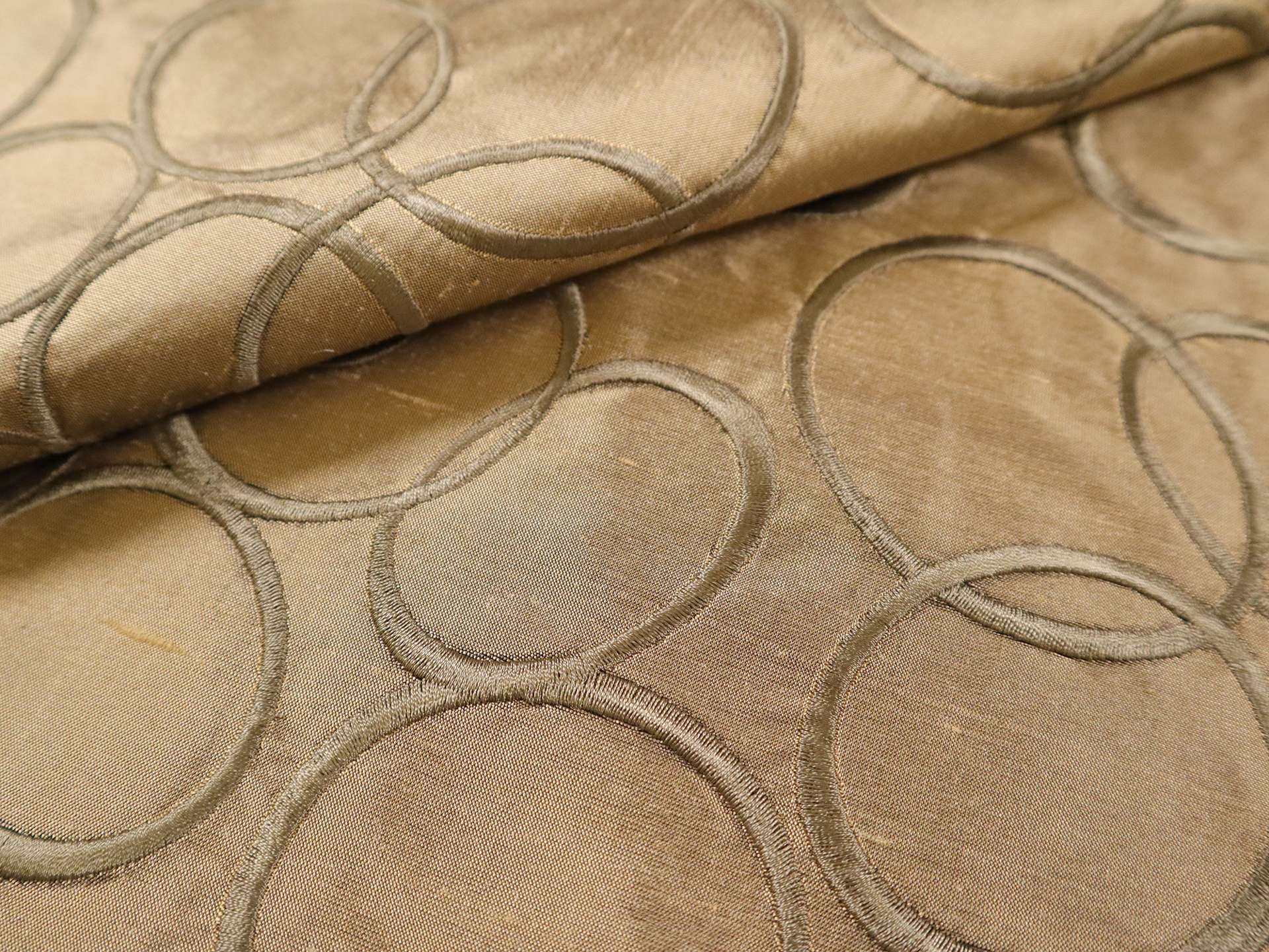Silk Tussah with Embroidered Ovals in Khaki