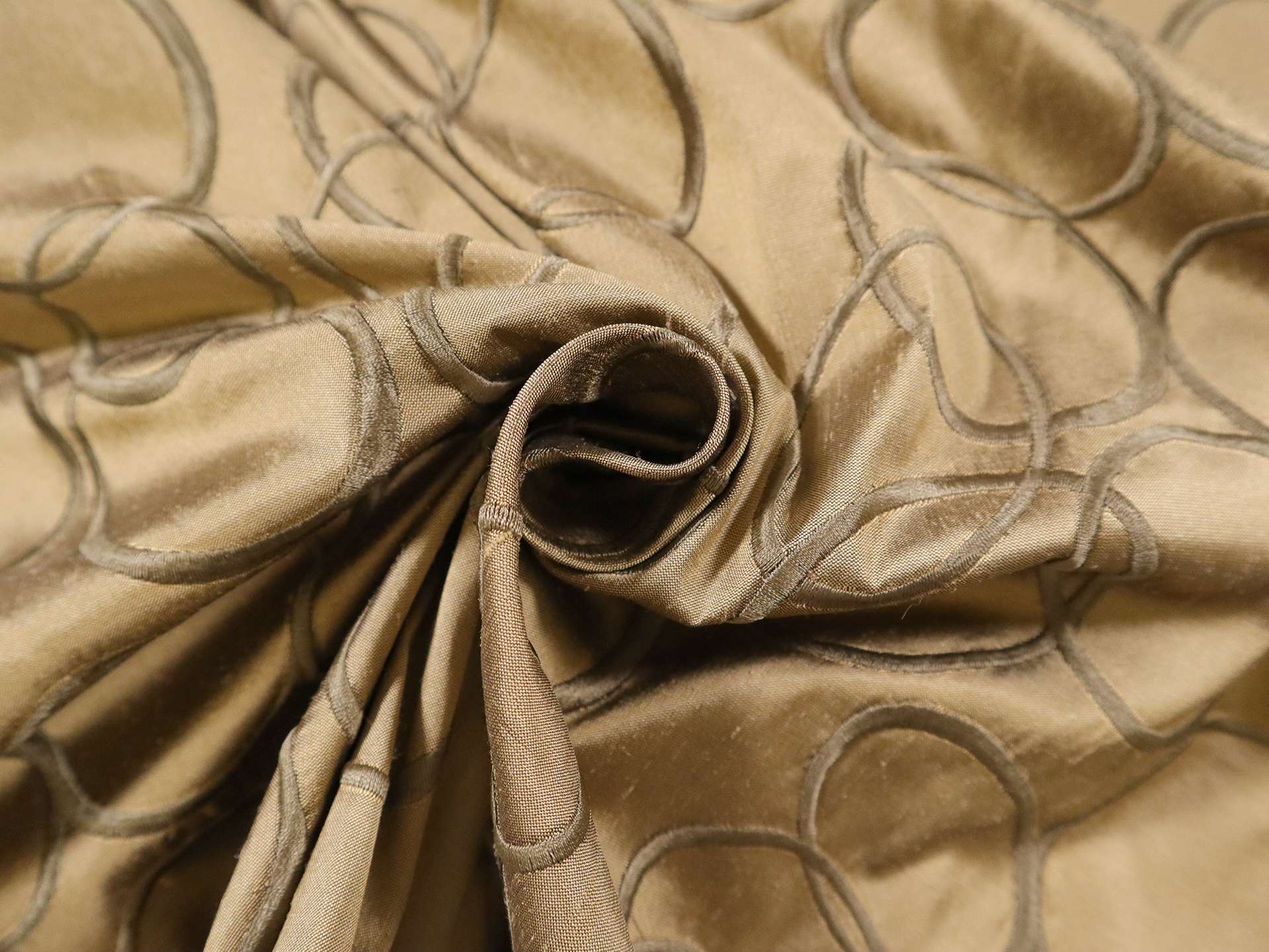 Silk Tussah with Embroidered Ovals in Khaki