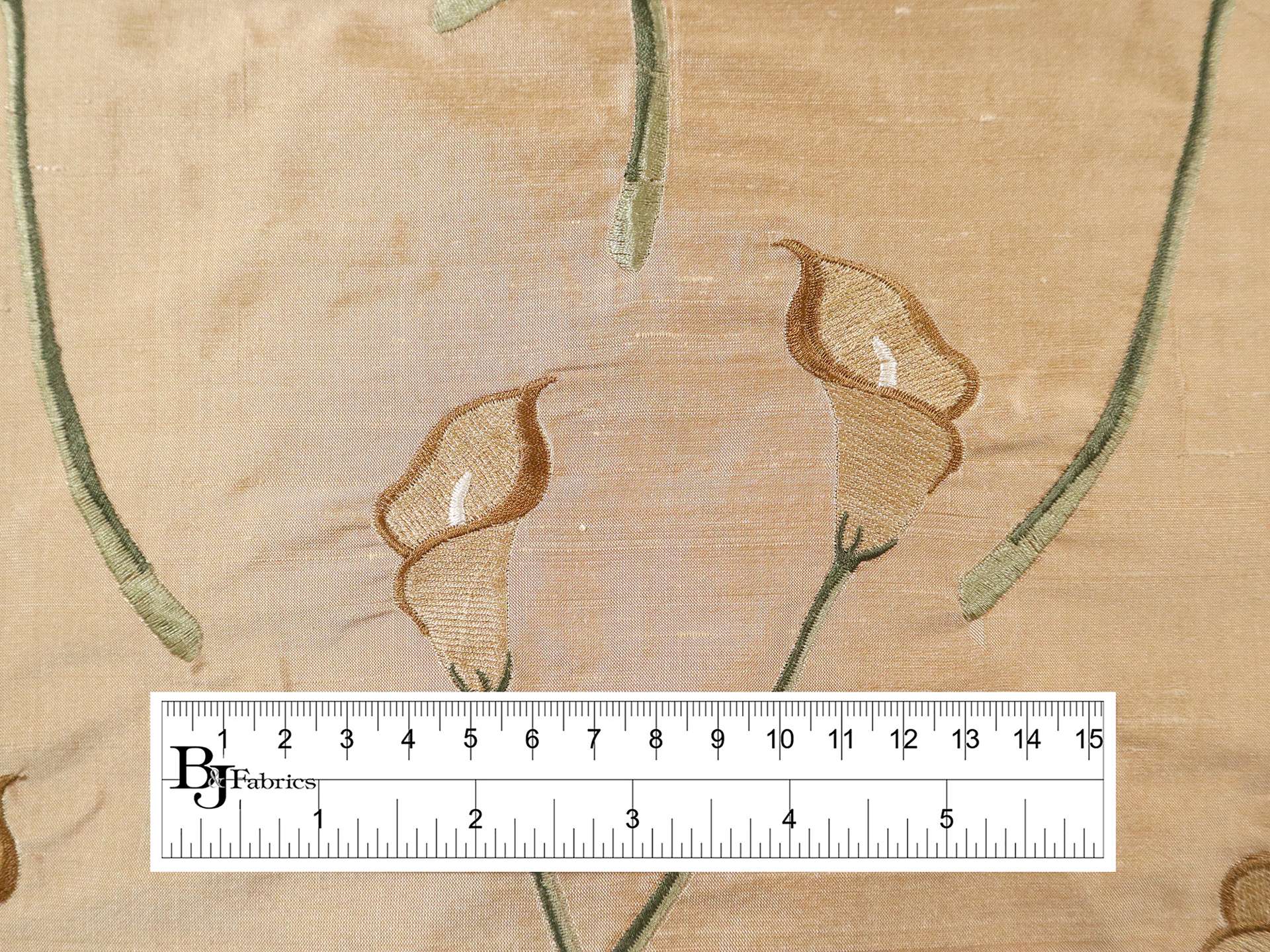 Silk Shantung with Floral Embroidery in Beige