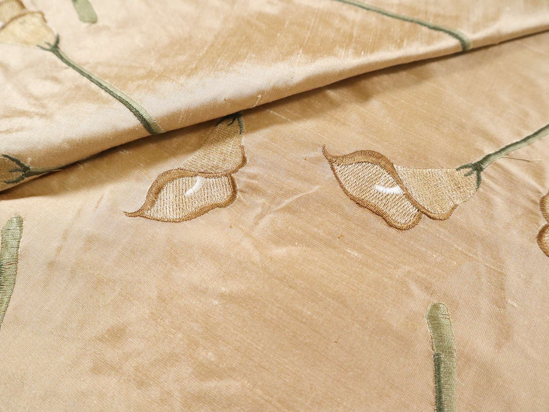 Silk Shantung with Floral Embroidery in Beige