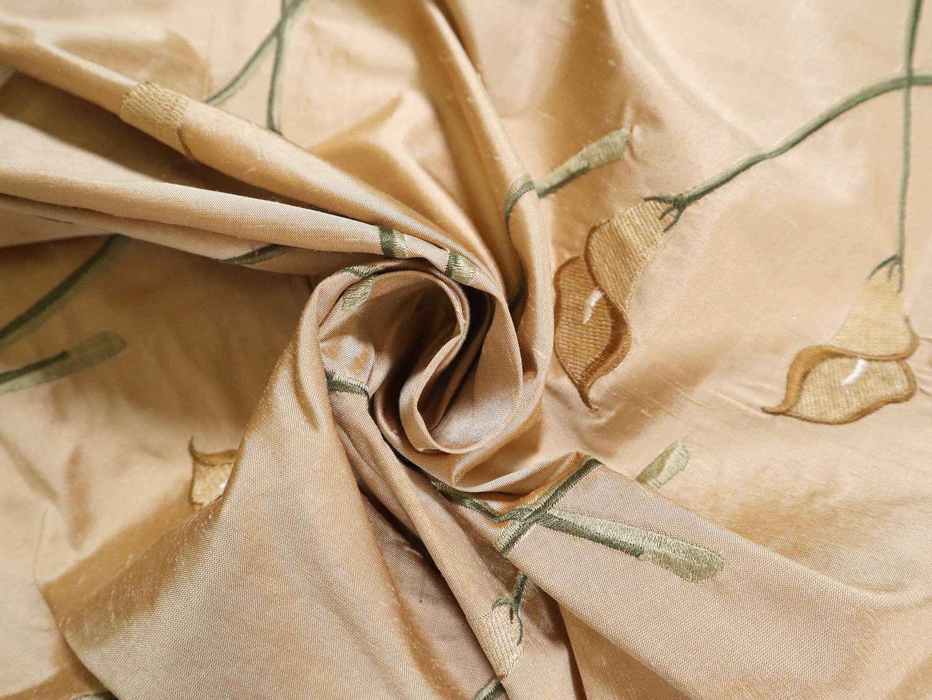 Silk Shantung with Floral Embroidery in Beige