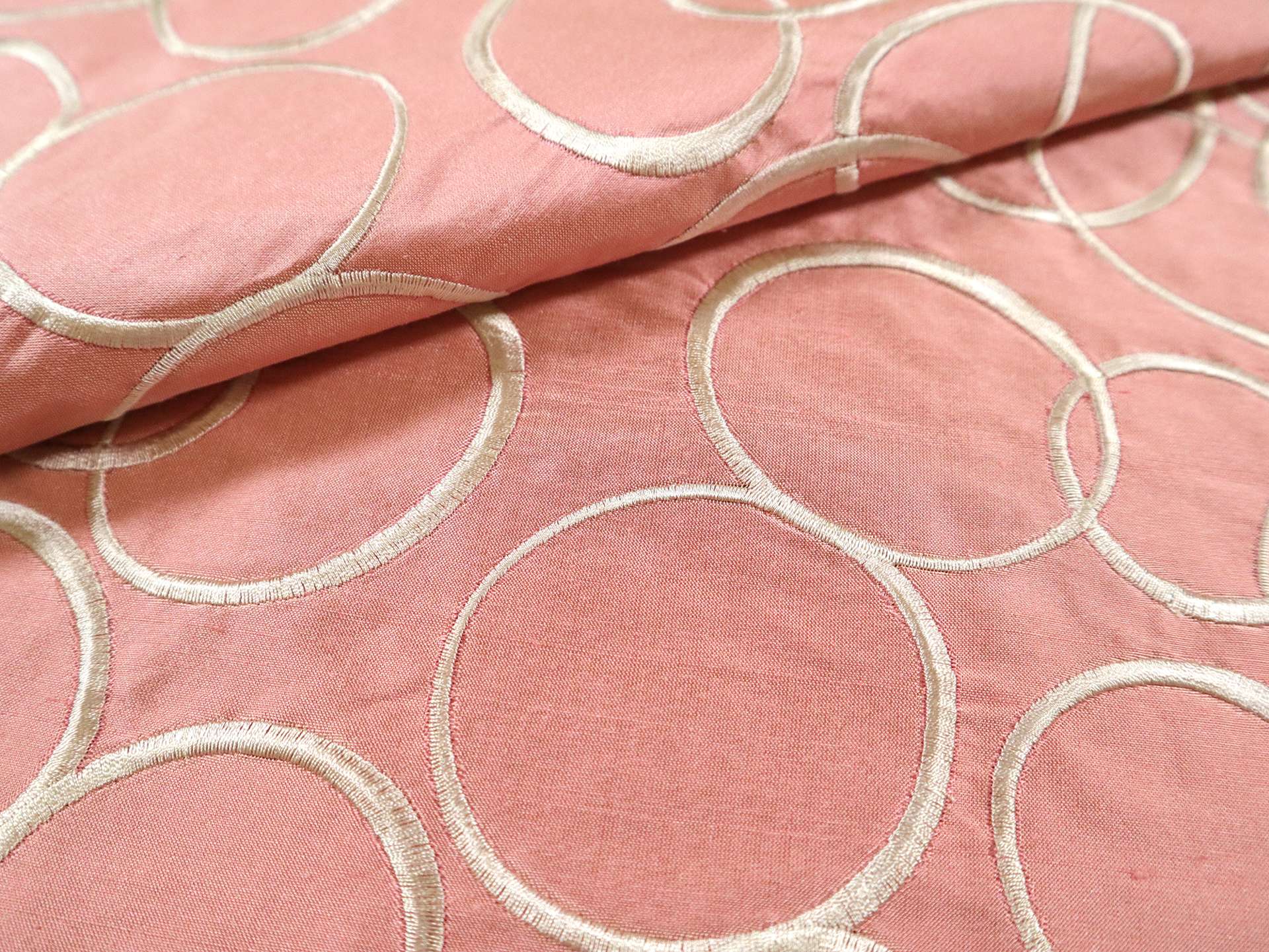 Silk Shantung with Embroidered Ovals in Mauve