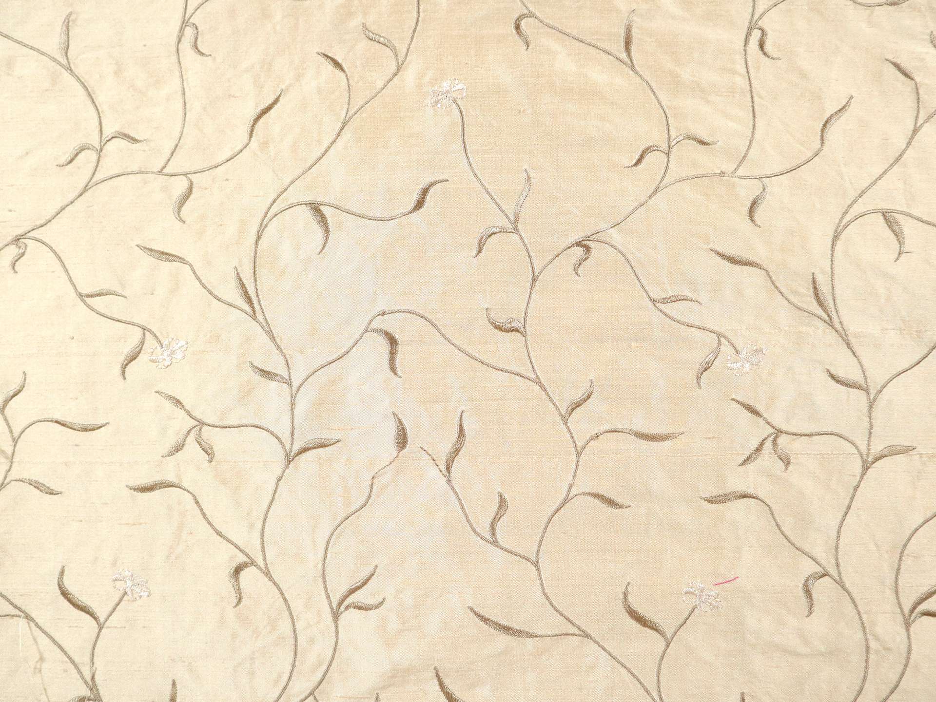Silk Shantung with Embroidered Leaves in Magnolia