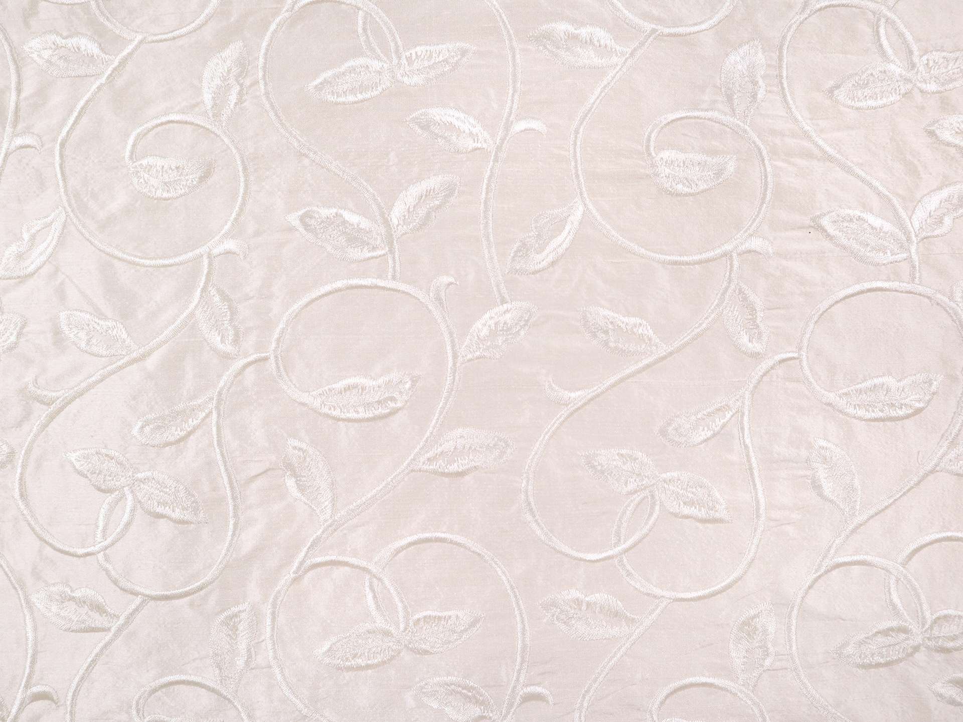 Silk Shantung with Embroidered Leaves in Off White